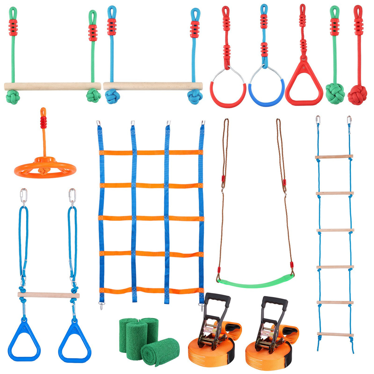 Ninja Warrior Obstacle Course for Kids 2x15.24m Slacklines 228kg 12 Obstacles