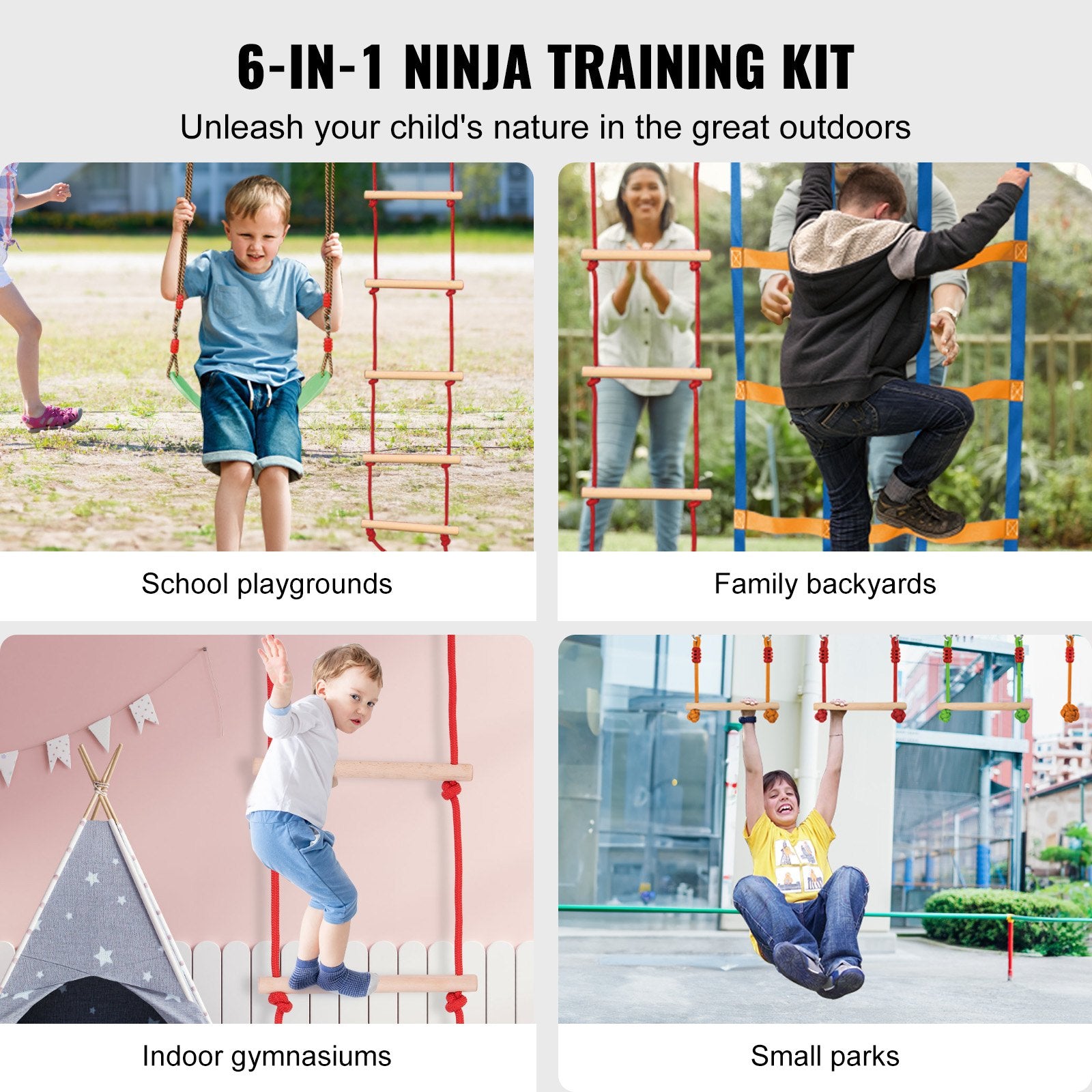 Ninja Warrior Obstacle Course for Kids 15.24m Slacklines 500lbs Monkey Line