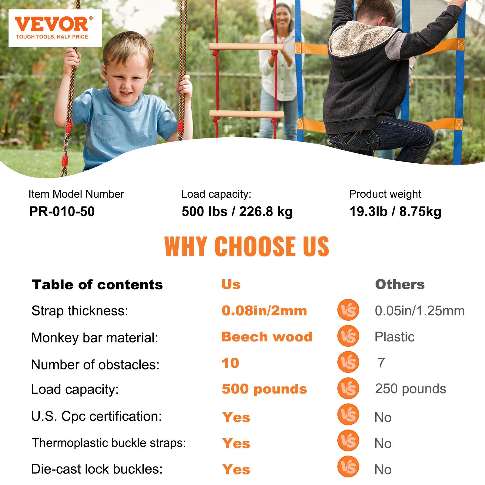 Ninja Warrior Obstacle Course for Kids 15.24m Slacklines 500lbs Monkey Line
