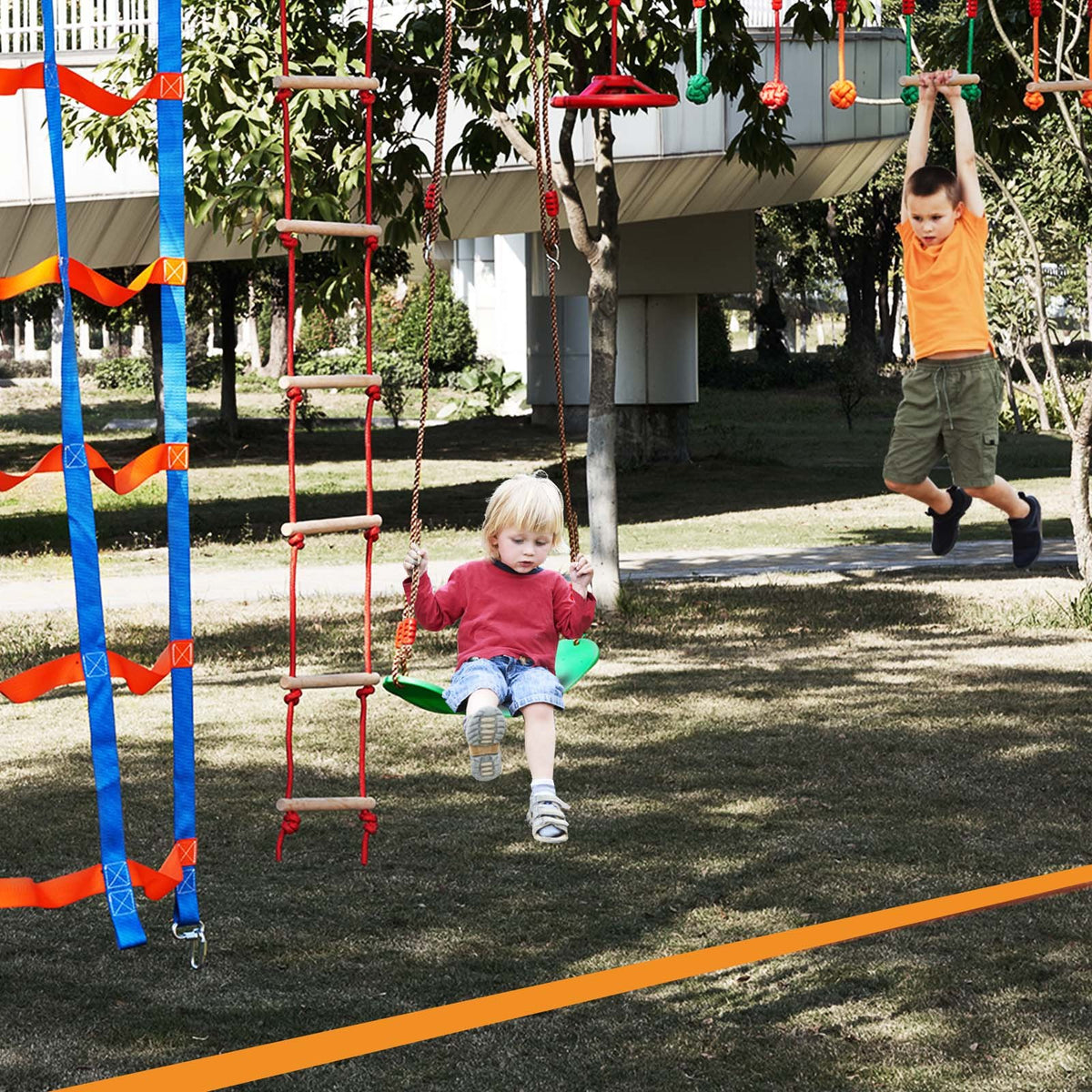 Ninja Warrior Obstacle Course for Kids 15.24m Slacklines 500lbs Monkey Line