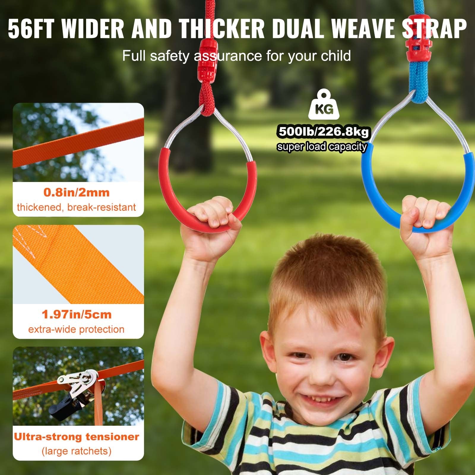 Ninja Warrior Obstacle Course for Kids, 2x17m Slacklines with 12 Obstacles