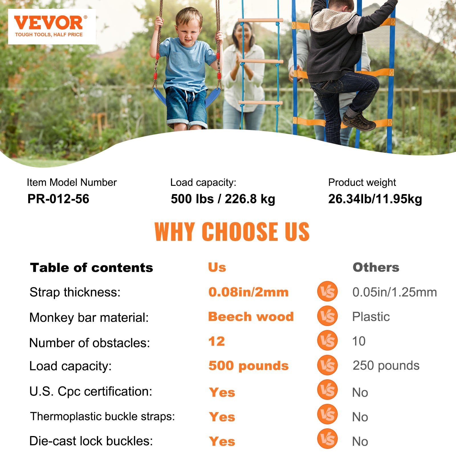 Ninja Warrior Obstacle Course for Kids, 2x17m Slacklines with 12 Obstacles
