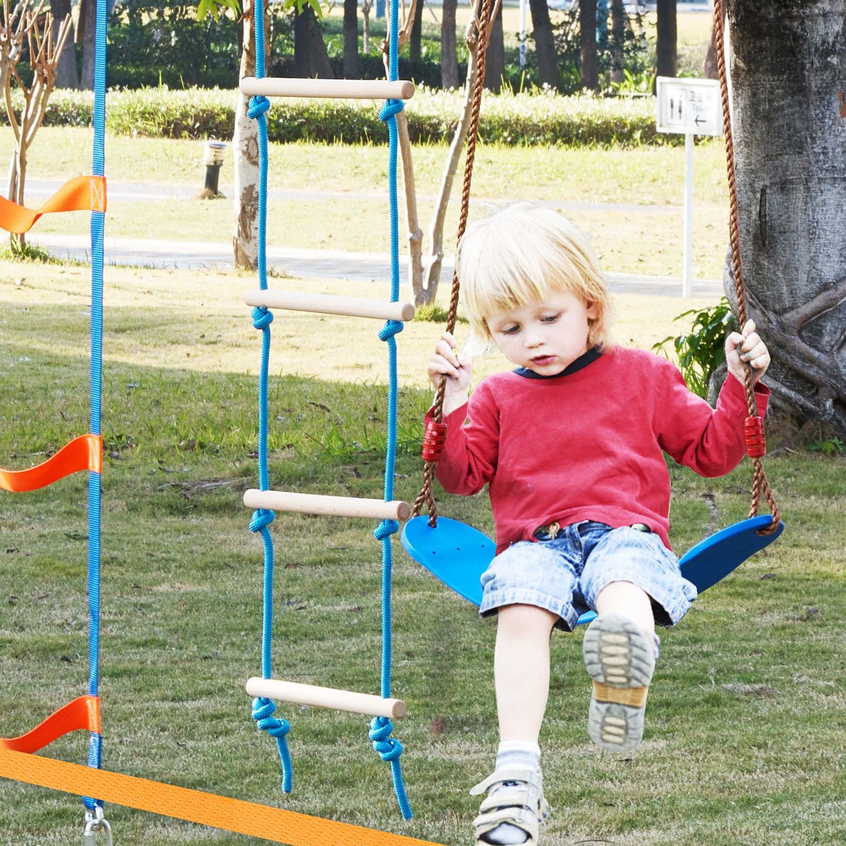 Ninja Warrior Obstacle Course for Kids, 2x17m Slacklines with 12 Obstacles