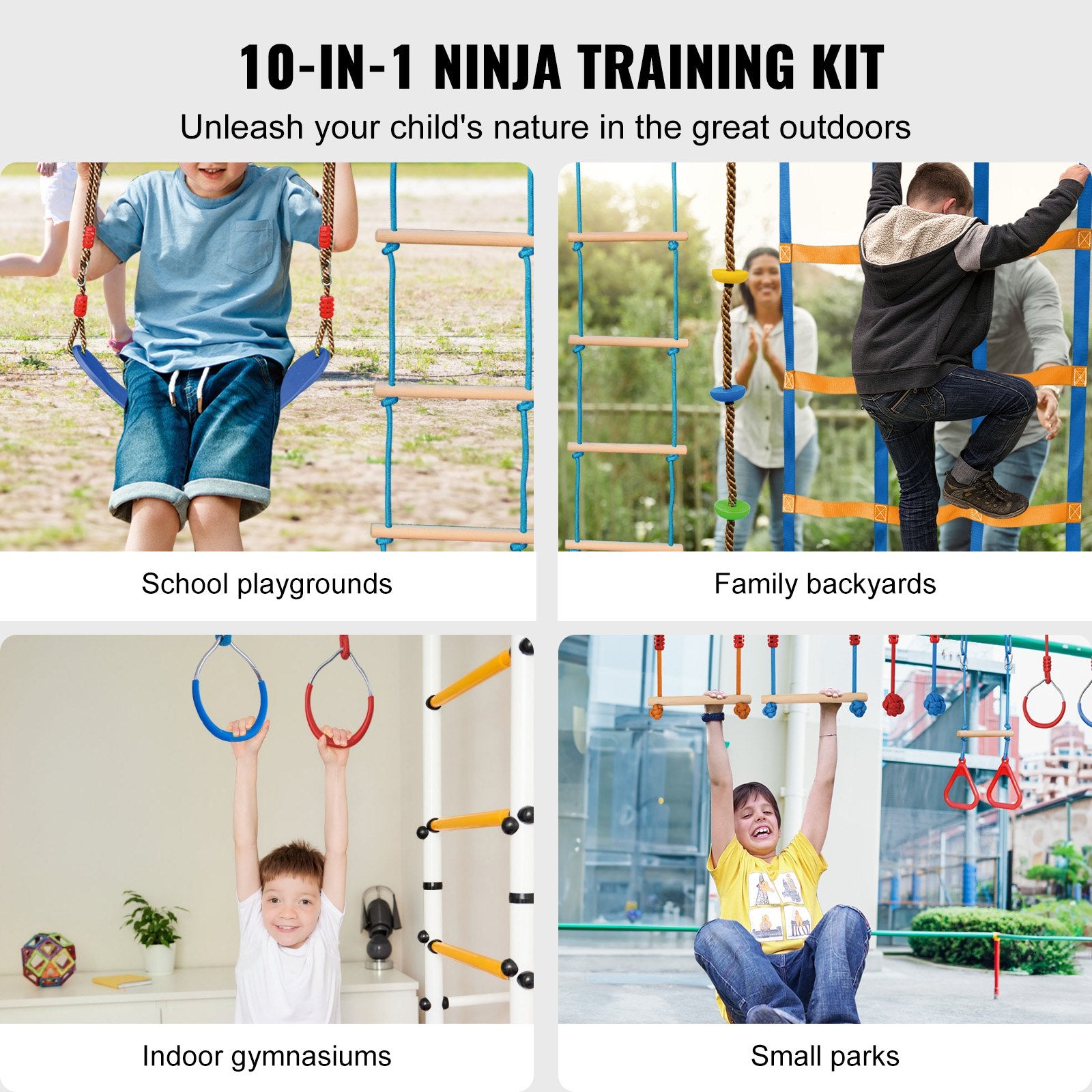 Ninja Warrior Obstacle Course for Kids 2x18.3m Slacklines 500lbs 14 Obstacles