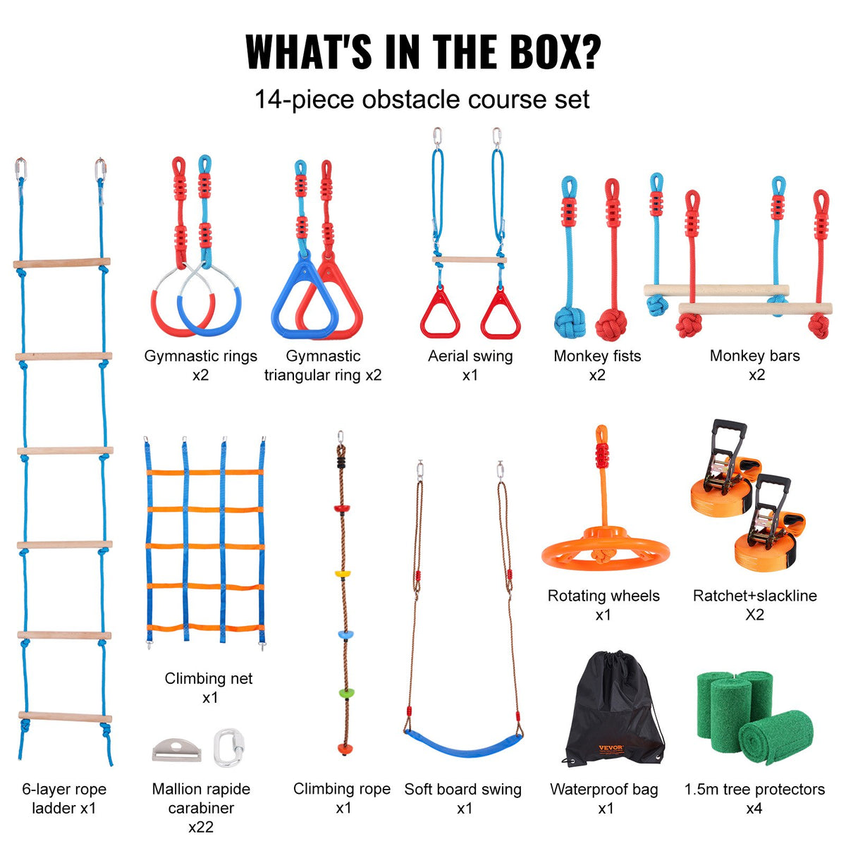 Ninja Warrior Obstacle Course for Kids 2x18.3m Slacklines 500lbs 14 Obstacles