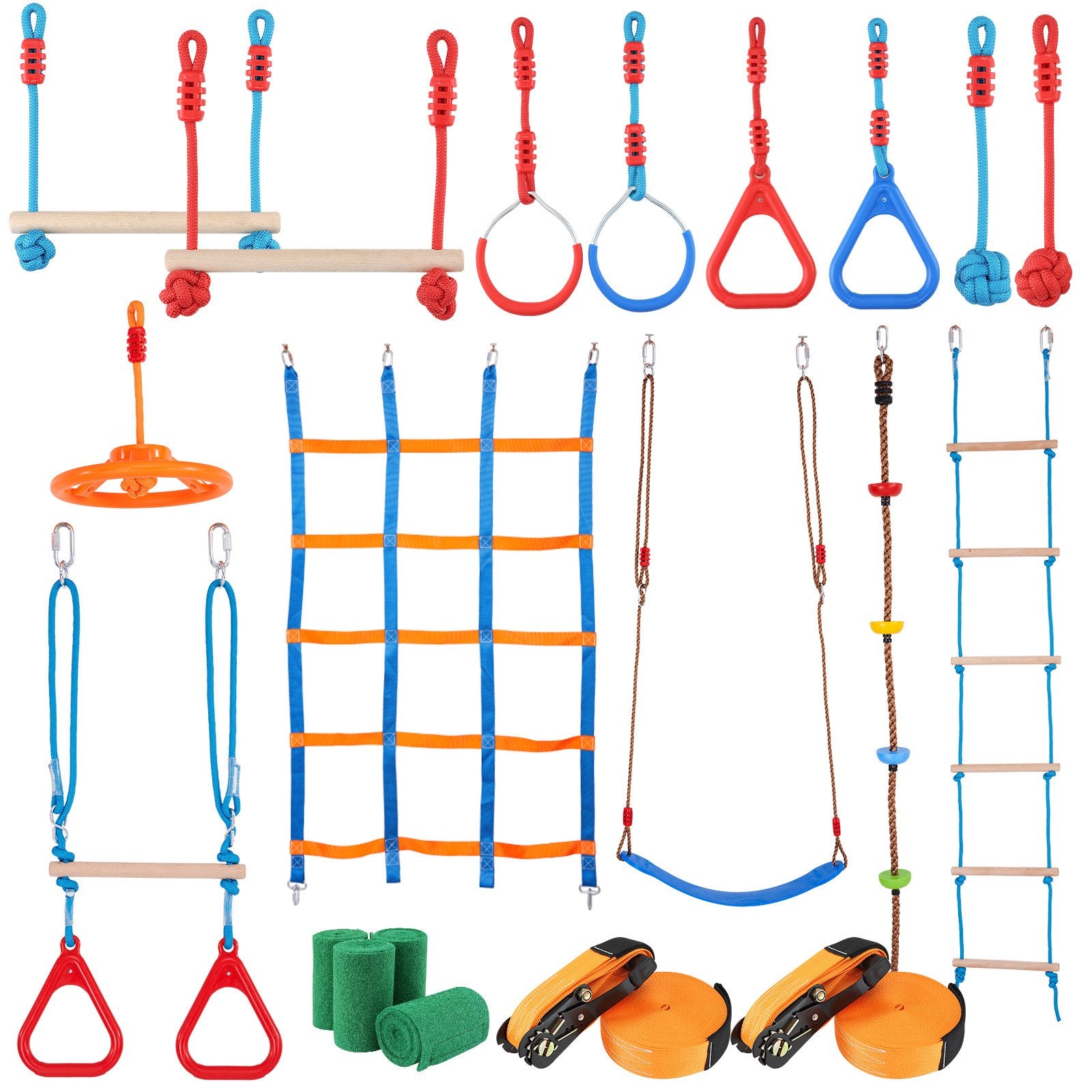 Ninja Warrior Obstacle Course for Kids 2x18.3m Slacklines 500lbs 14 Obstacles