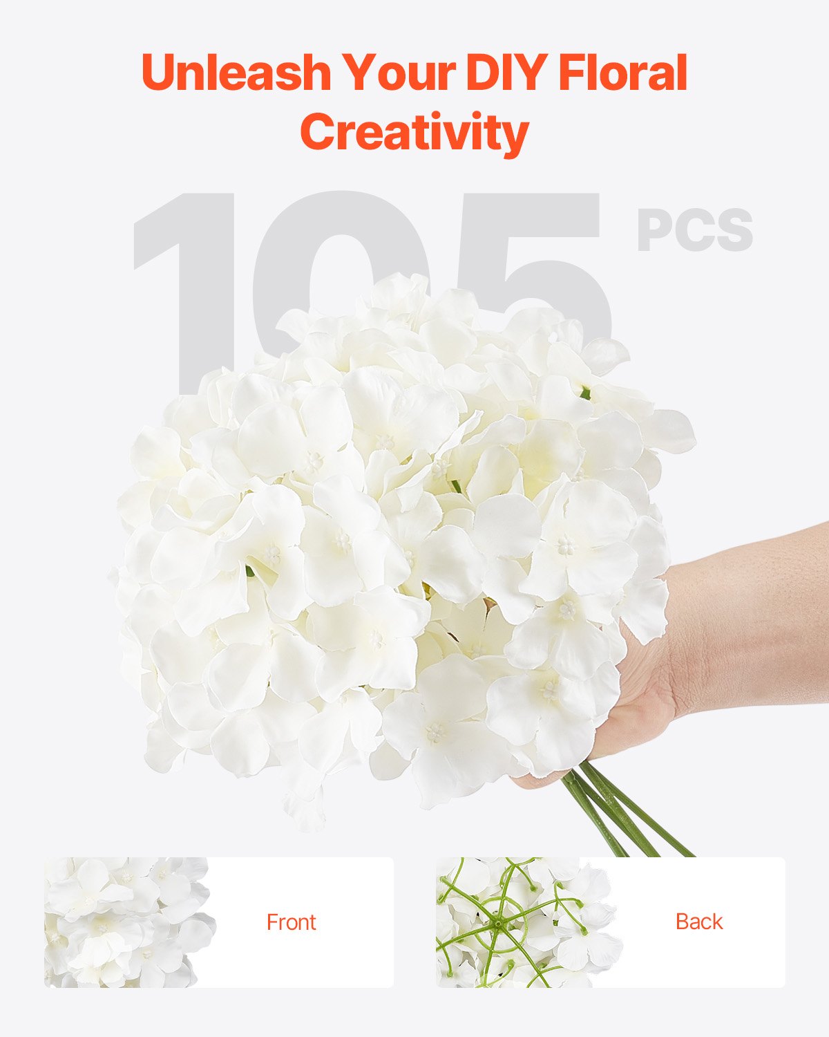 105Pcs White Silk Artificial Hydrangea Flowers for Wedding and Decor