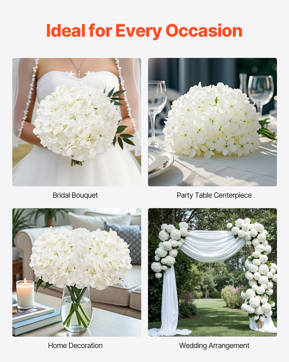 105Pcs White Silk Artificial Hydrangea Flowers for Wedding and Decor