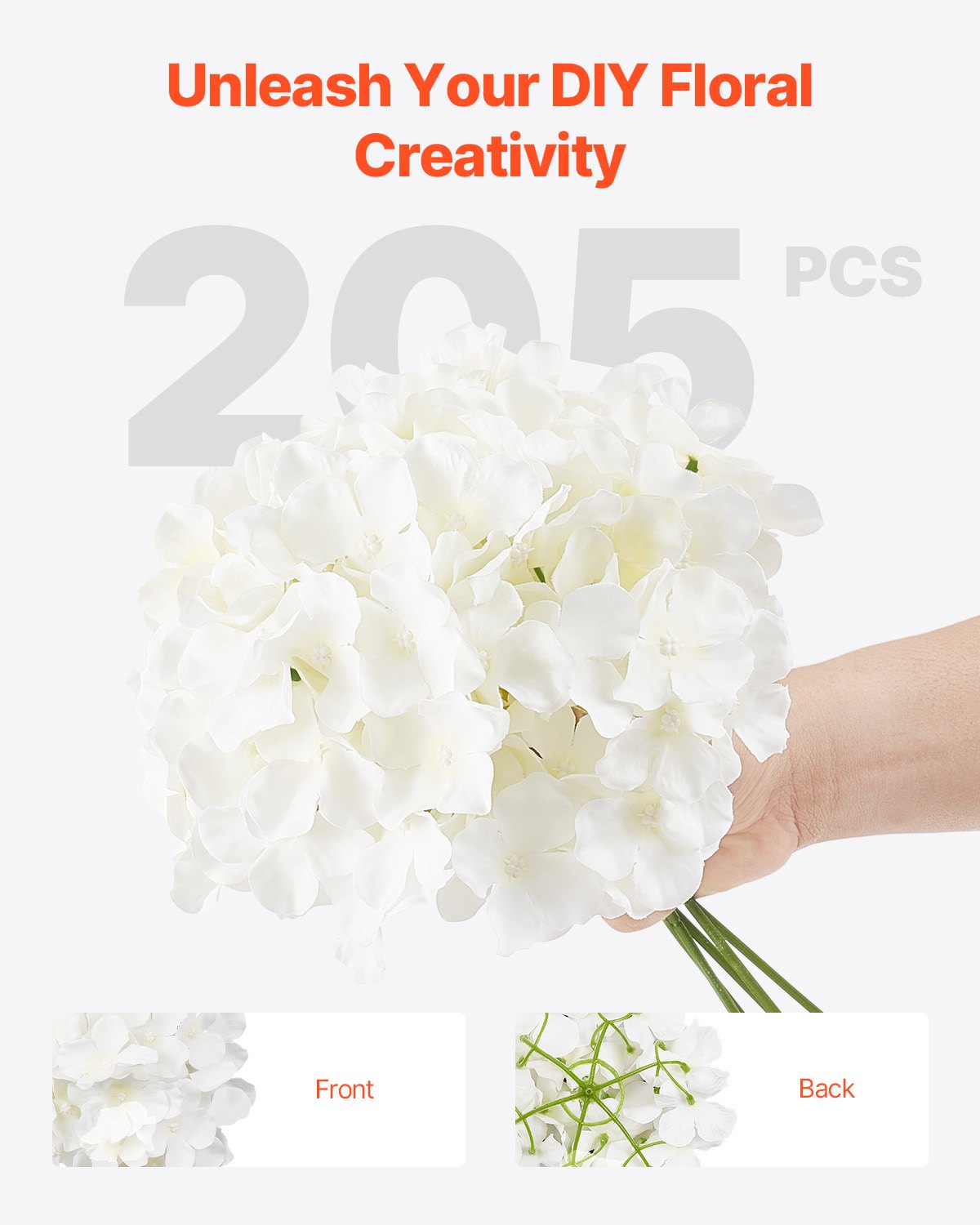 Artificial Flowers 205pcs White Silk Hydrangea Stems DIY Wedding Home Décor