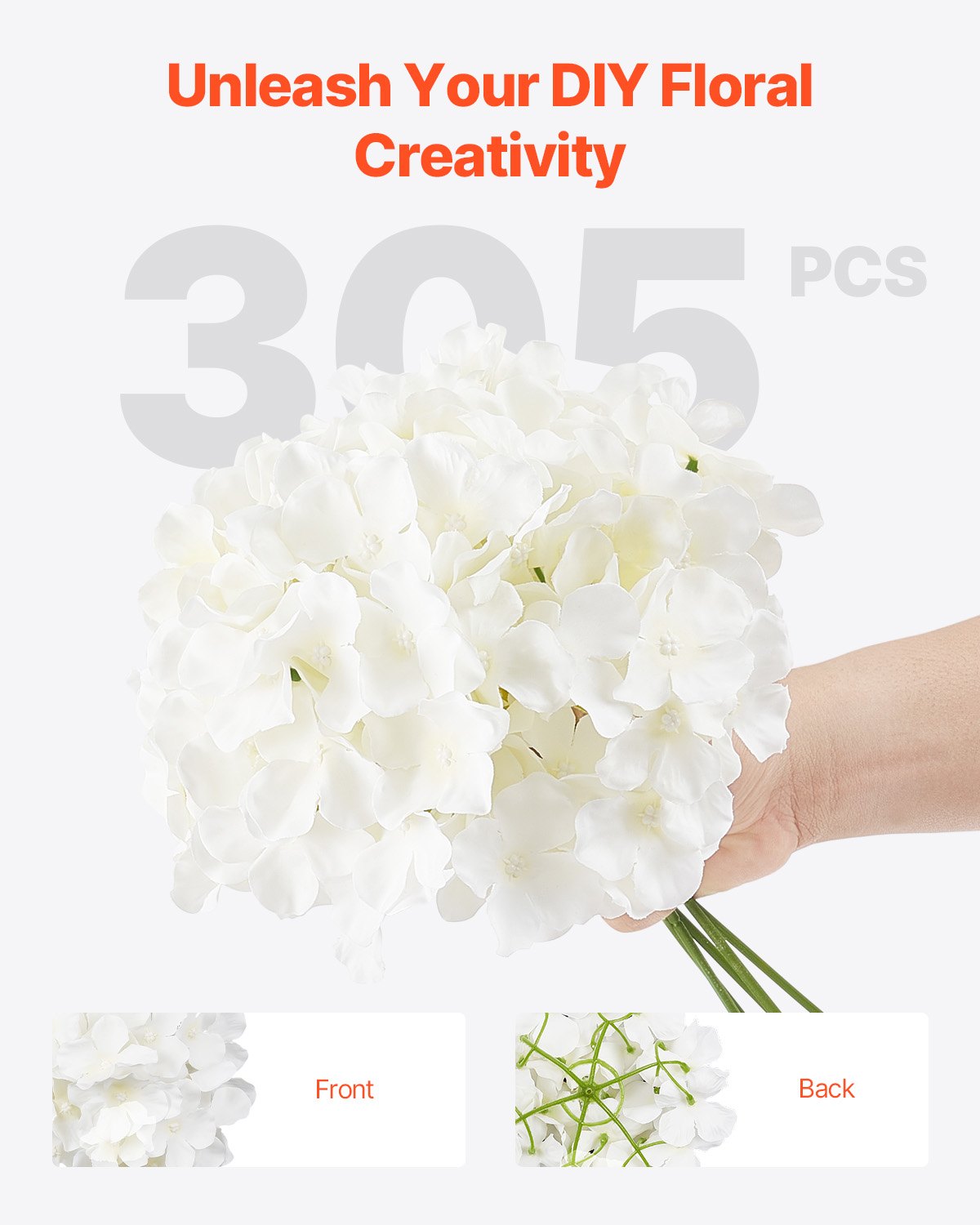 Artificial Flowers 305pcs White Silk Hydrangea Stems DIY Wedding Home Décor