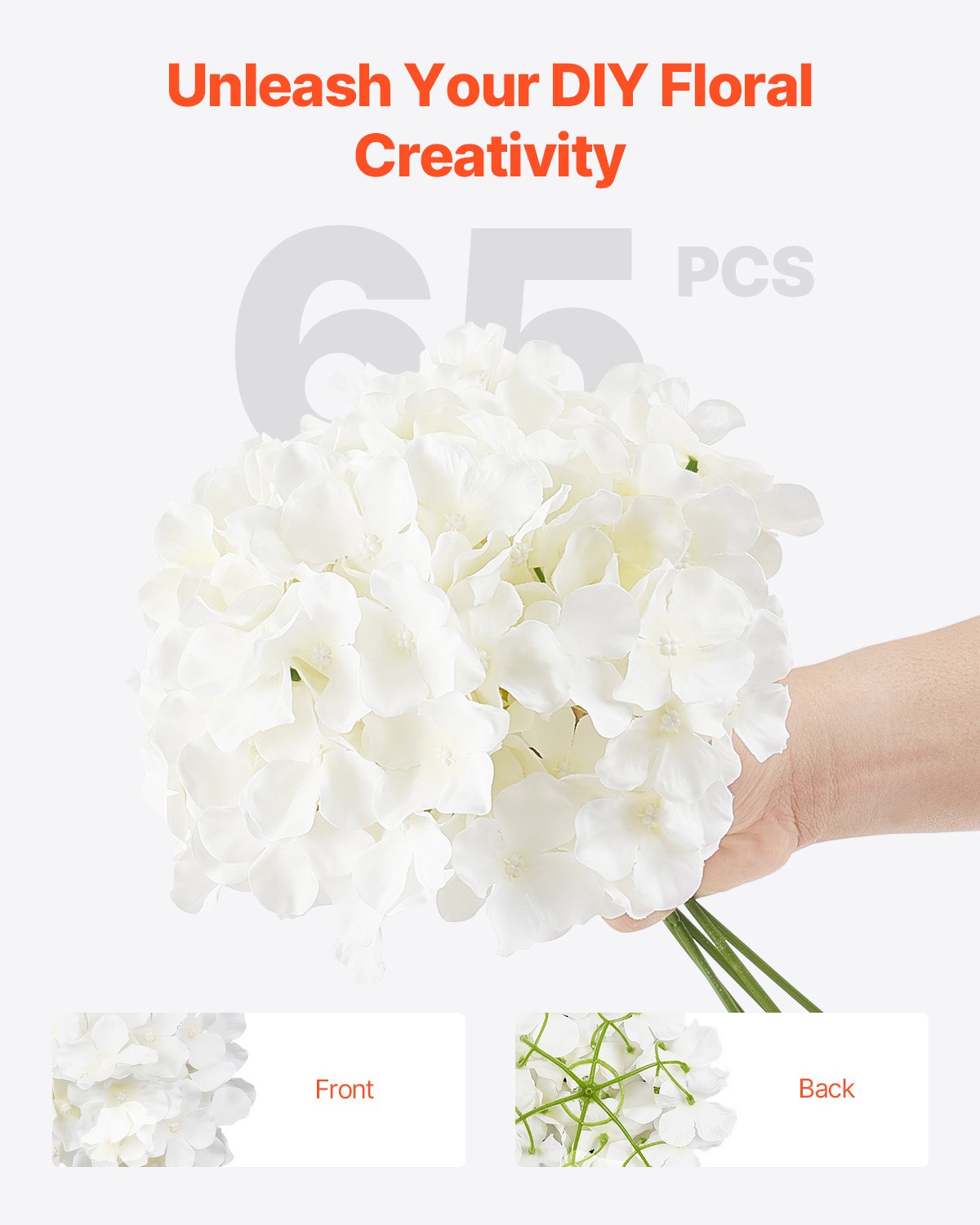 Artificial Flowers 65pcs White Silk Hydrangea Stems DIY Wedding Home Décor