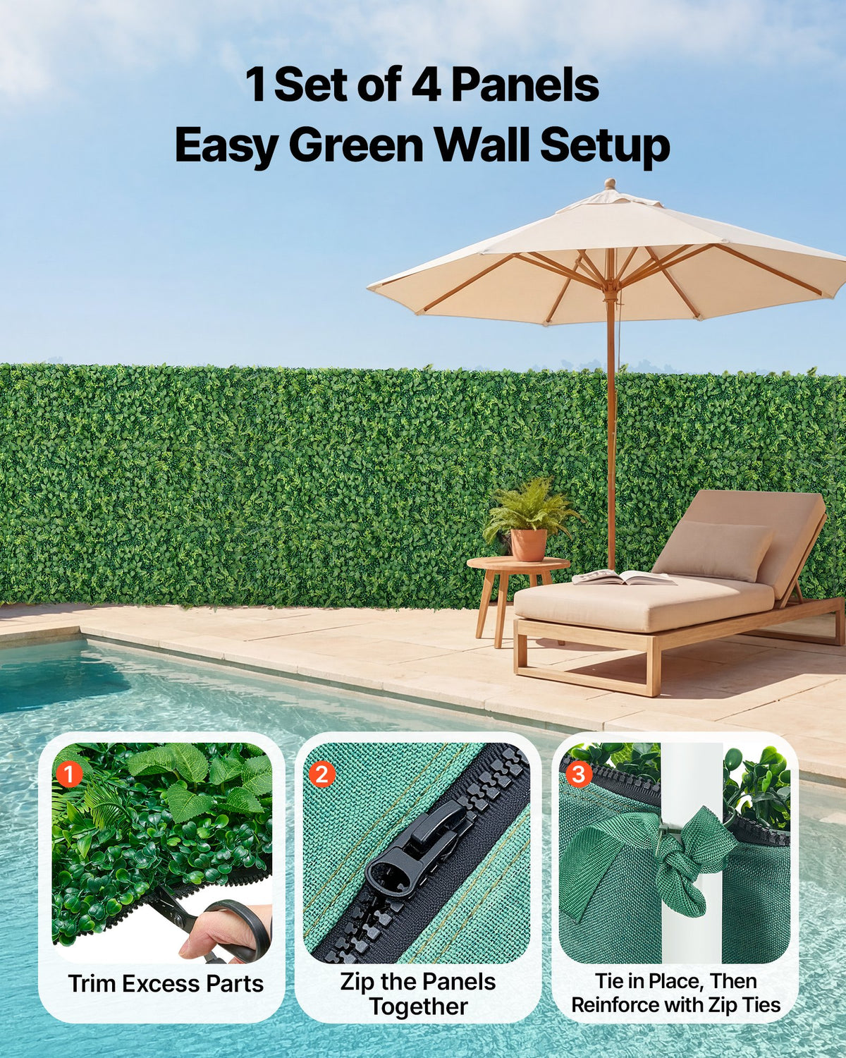 Artificial Plant Wall 4PCS 61x243.8cm Boxwood Panels Green Privacy Fence Indoor