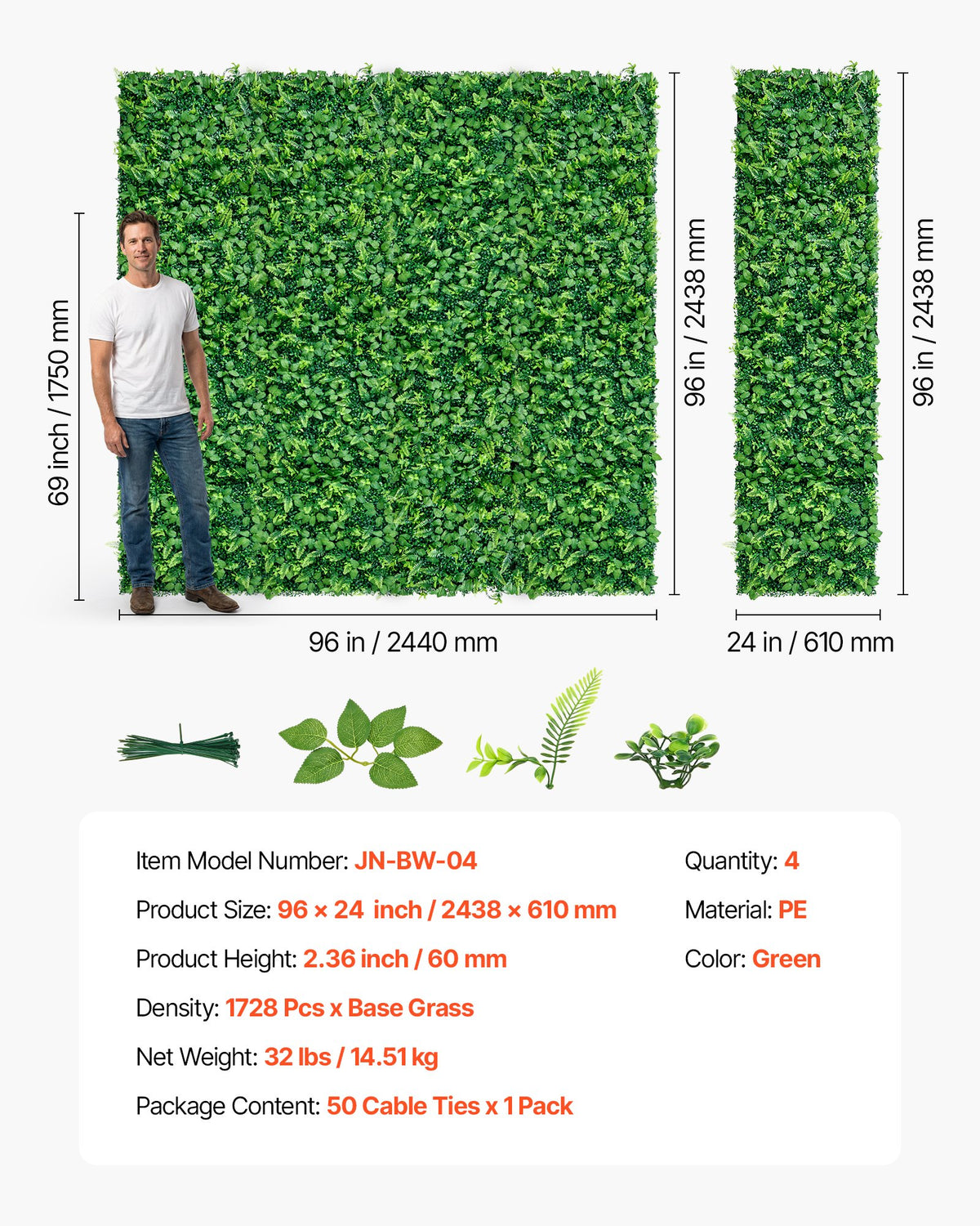 Artificial Plant Wall 4PCS 61x243.8cm Boxwood Panels Green Privacy Fence Indoor