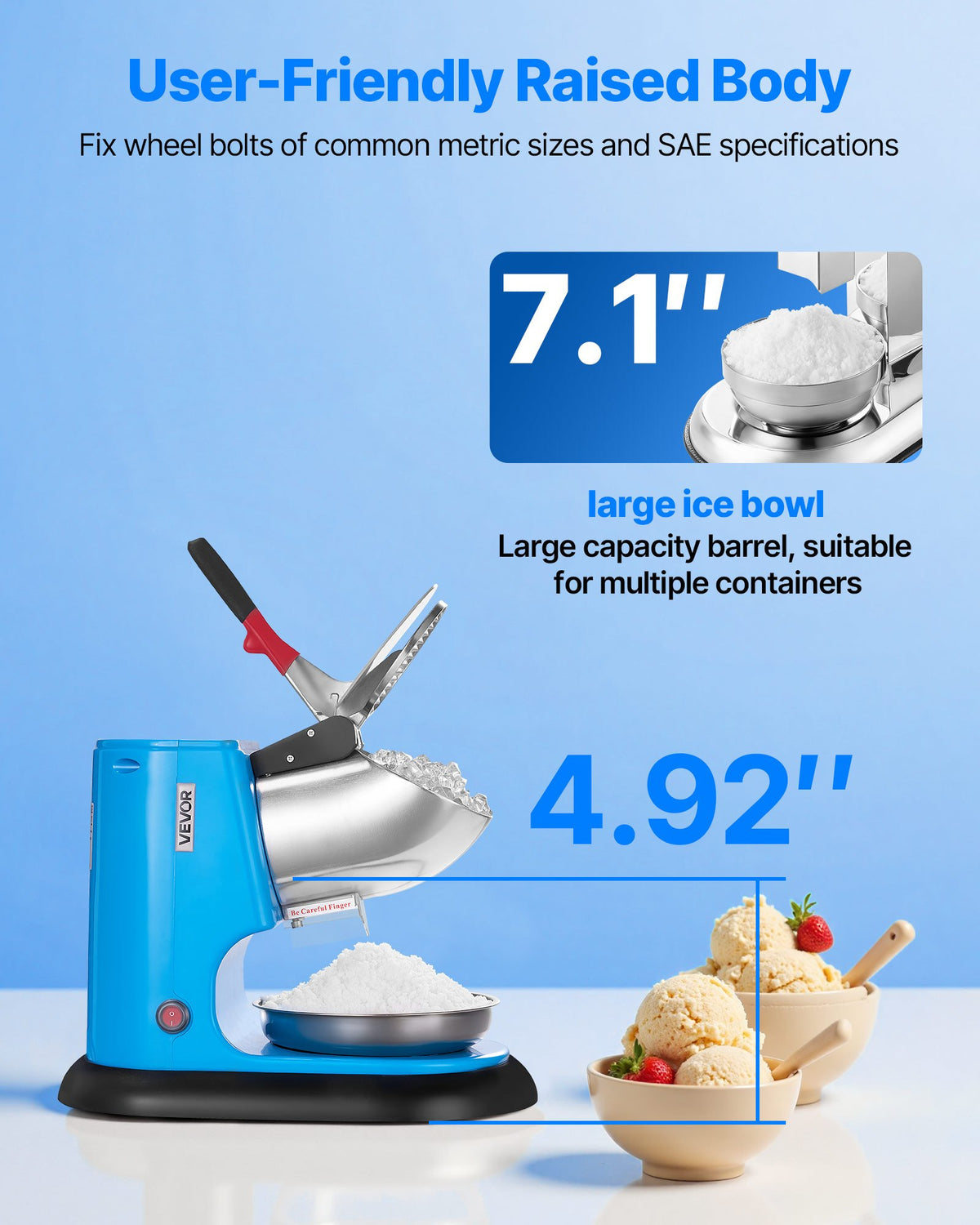 Ice Crusher Machine 100kg/hr Electric 4 Blades 300W Shaved Ice Machine Blue