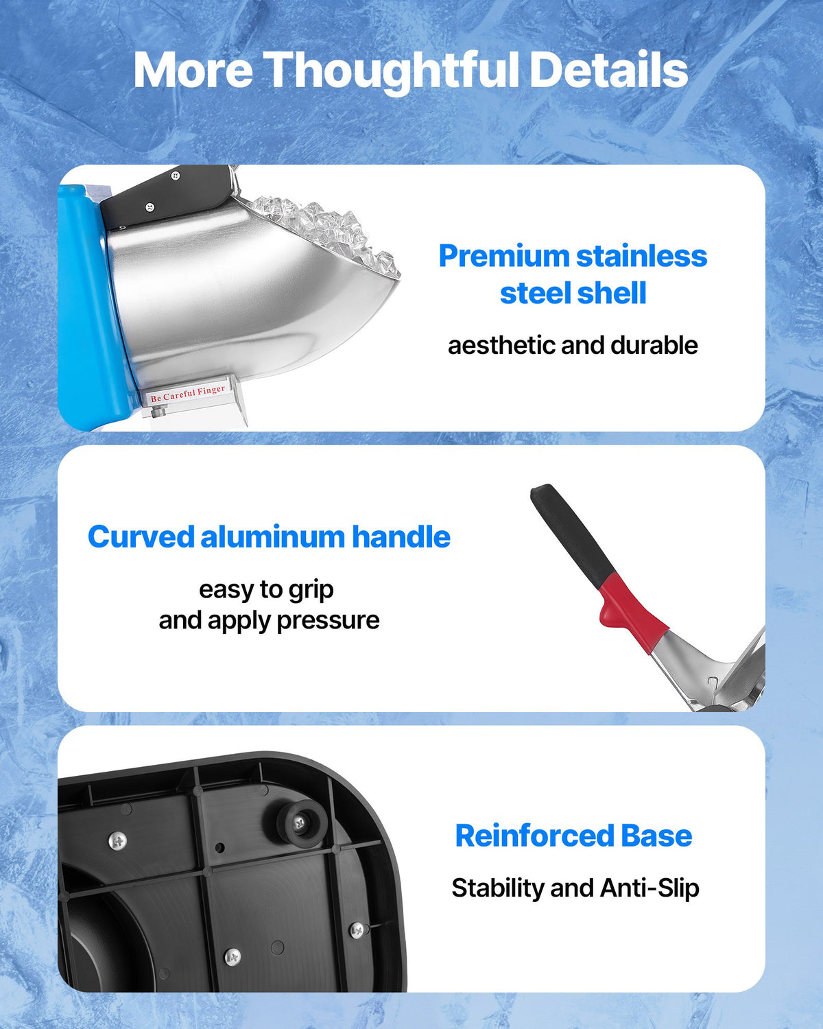 Ice Crusher Machine 100kg/hr Electric 4 Blades 300W Shaved Ice Machine Blue