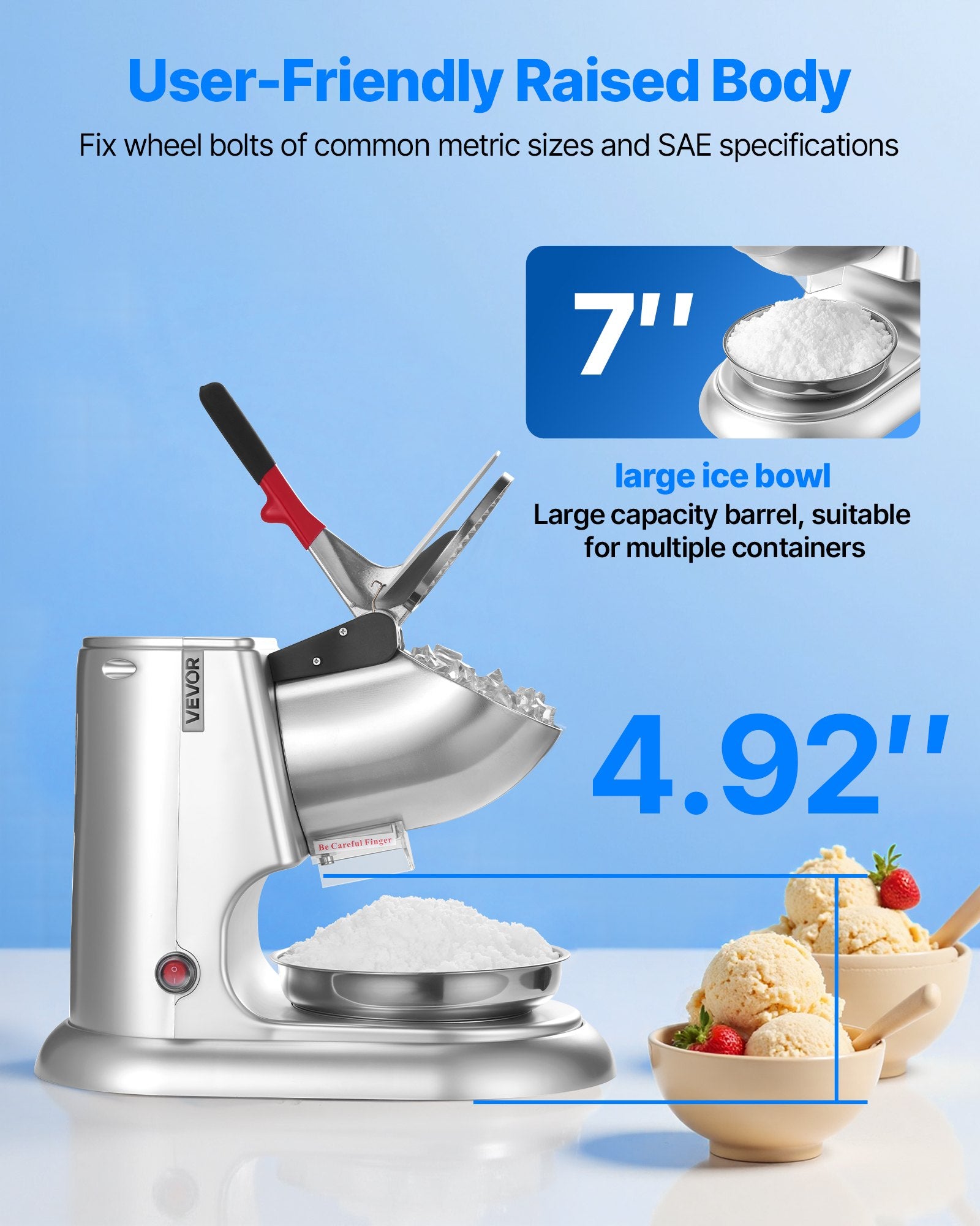 Electric Ice Crusher Machine 100kg/H Snow Cone Maker Silver