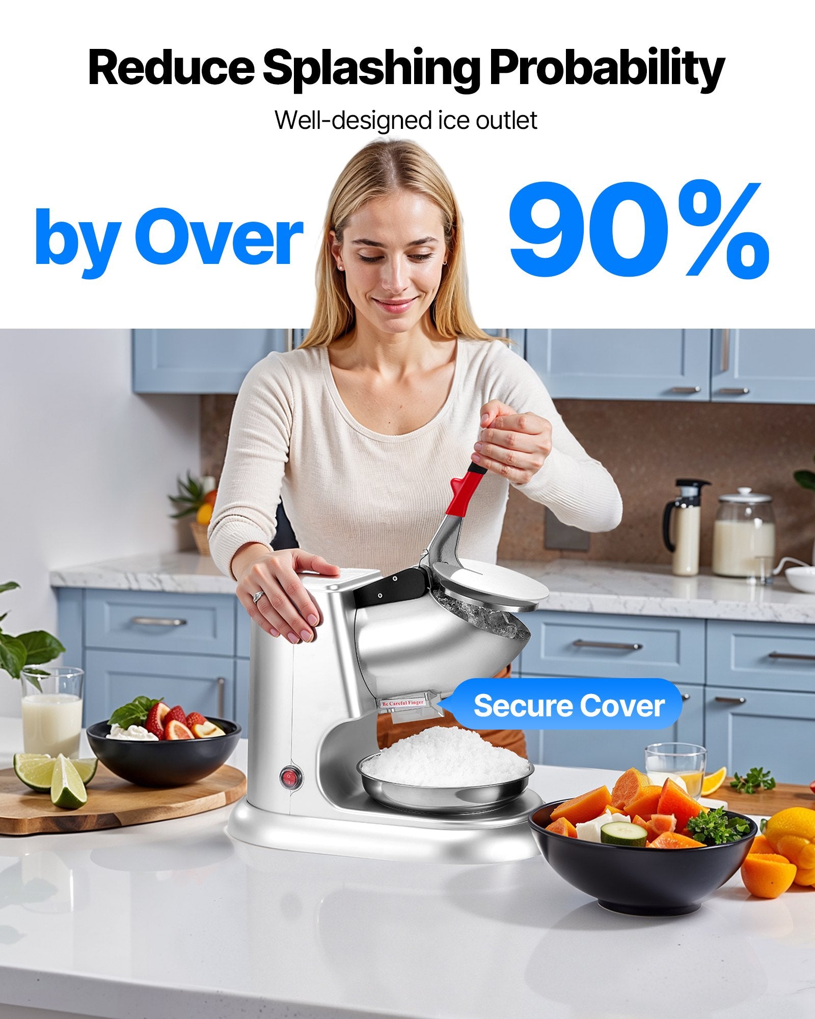Electric Ice Crusher Machine 100kg/H Snow Cone Maker Silver