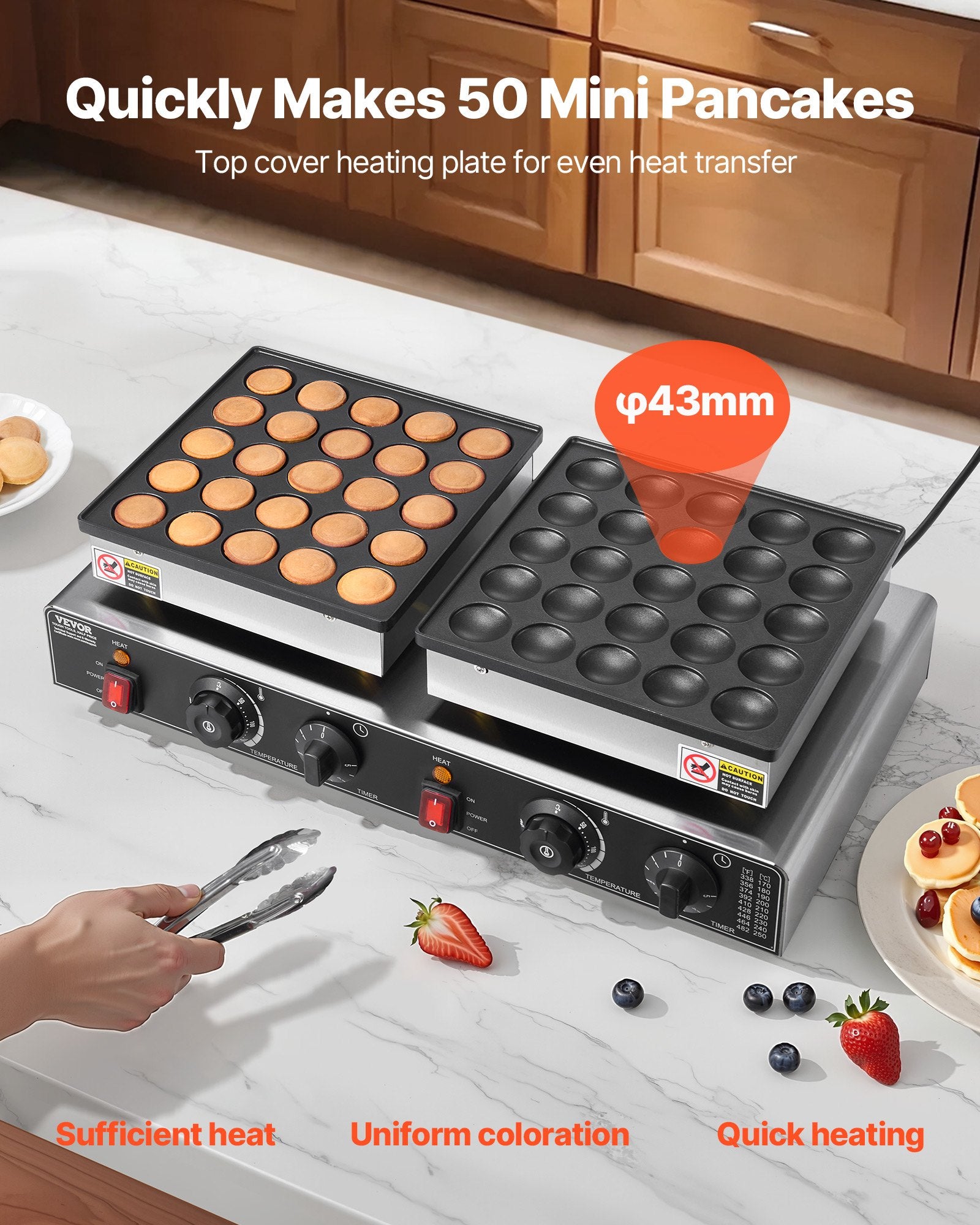 50PCS Mini Dutch Pancake Maker 1800W Electric Poffertjes Non-Stick Stainless