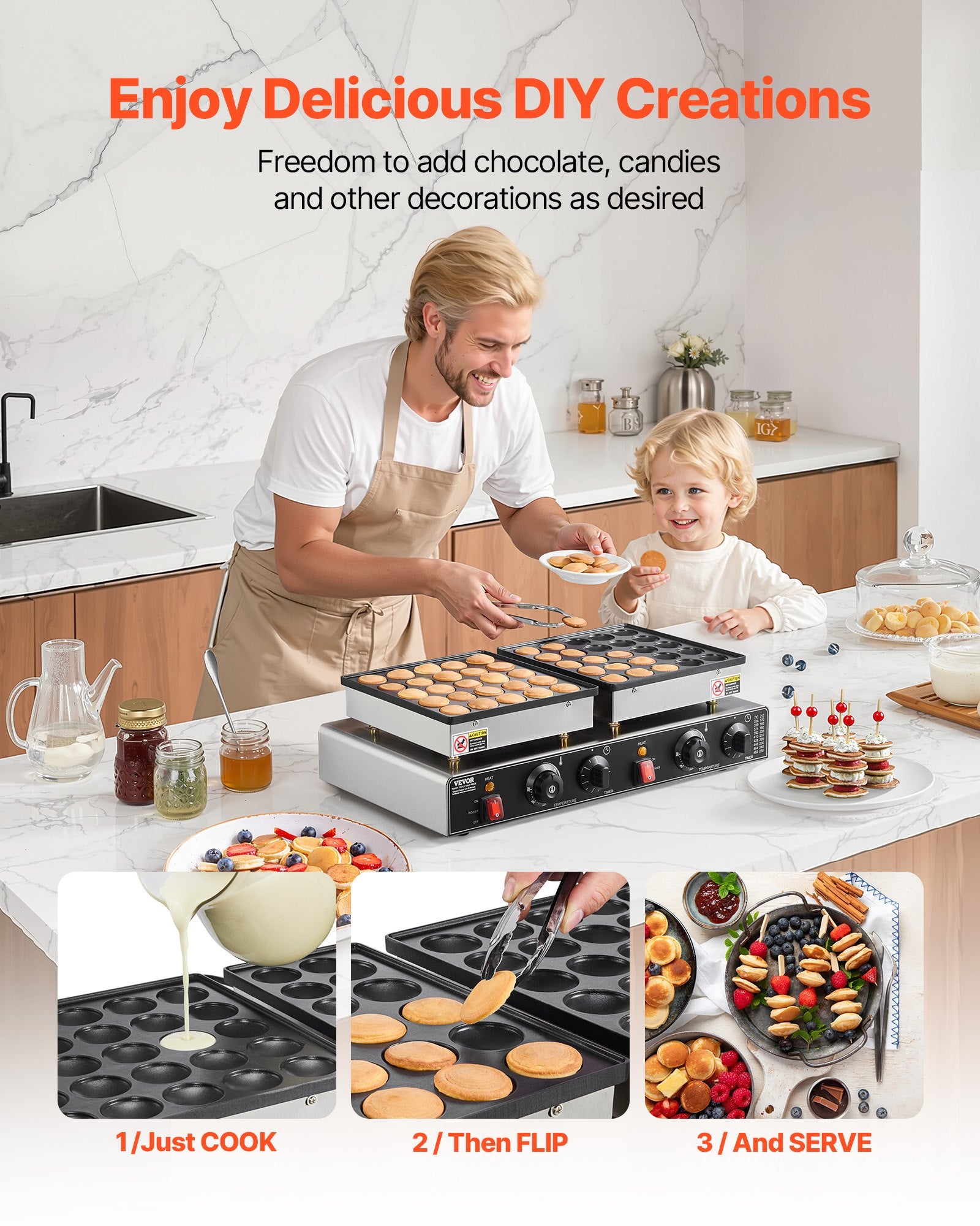 50PCS Mini Dutch Pancake Maker 1800W Electric Poffertjes Non-Stick Stainless