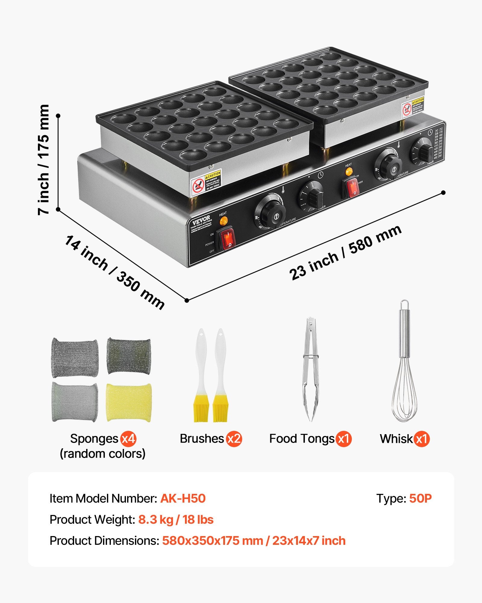 50PCS Mini Dutch Pancake Maker 1800W Electric Poffertjes Non-Stick Stainless