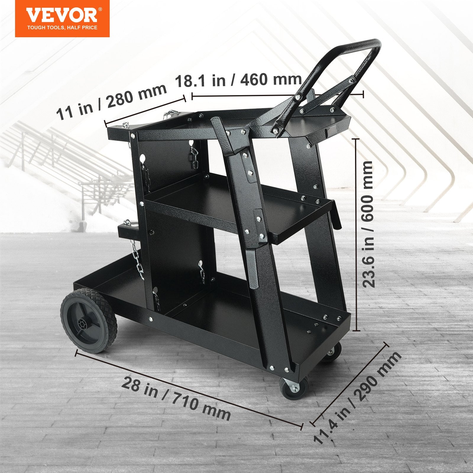 3-Tier Heavy Duty Welding Cart, 400 lbs Capacity, Swivel Wheels, Tank Storage