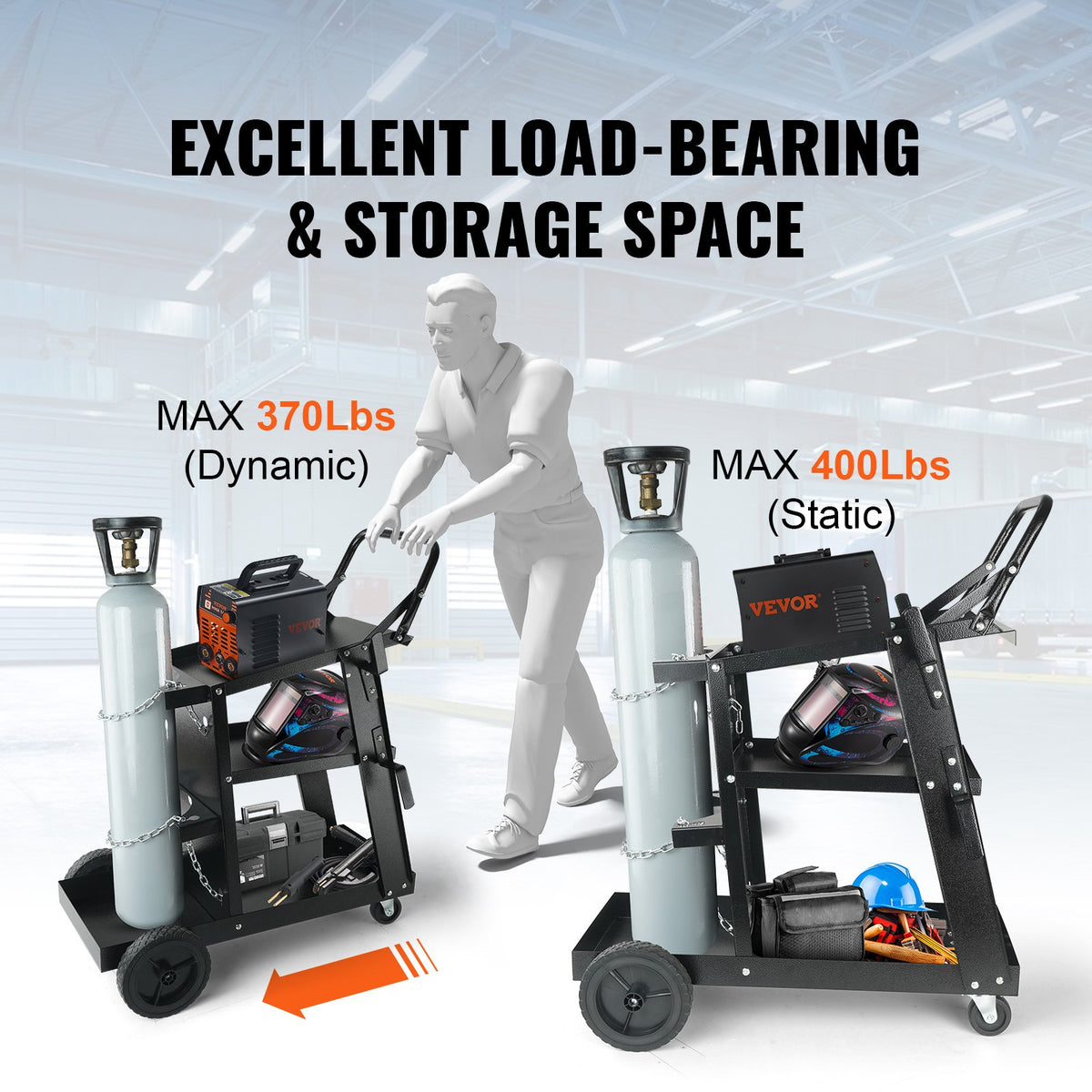 3-Tier Heavy Duty Welding Cart, 400 lbs Capacity, Swivel Wheels, Tank Storage