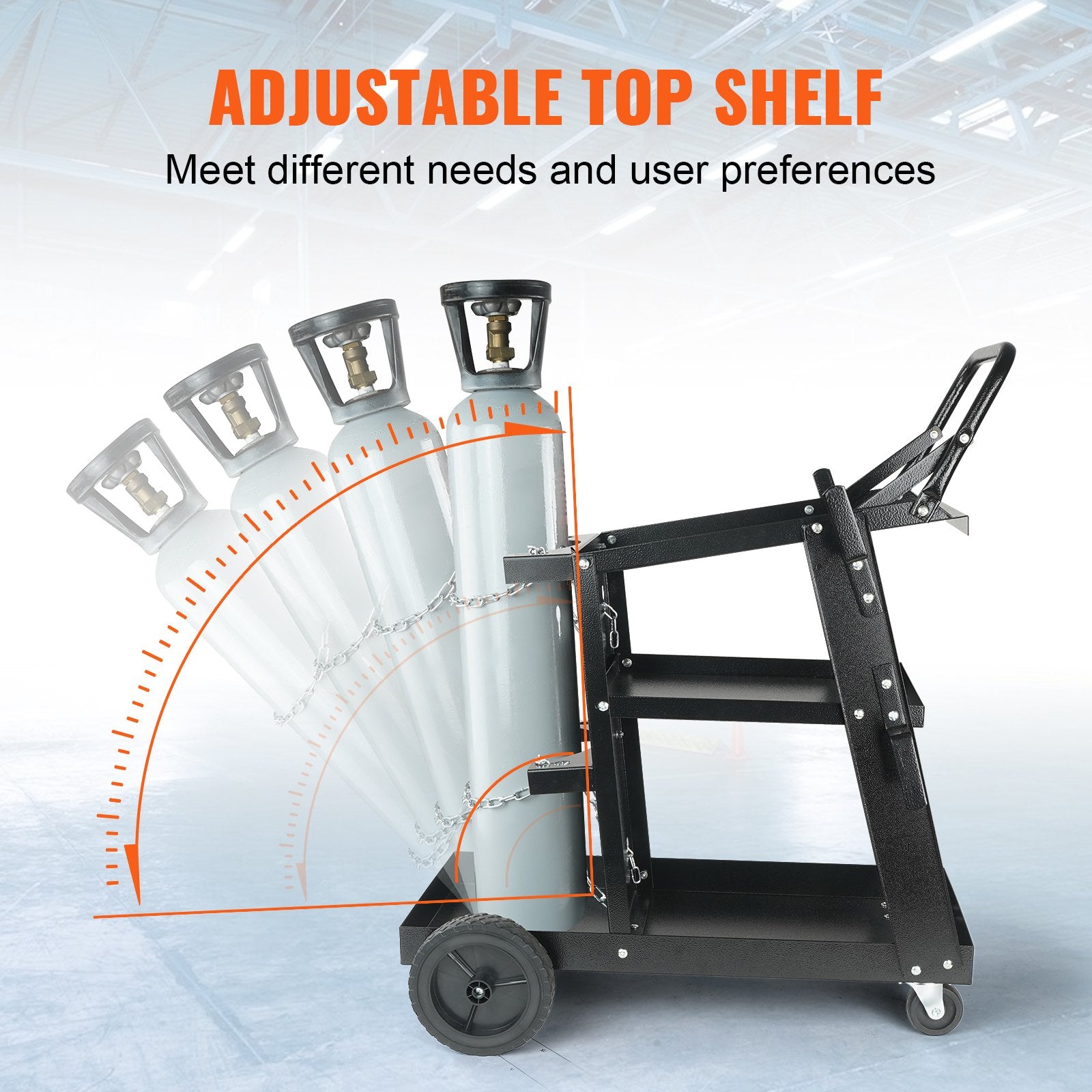 3-Tier Heavy Duty Welding Cart, 400 lbs Capacity, Swivel Wheels, Tank Storage