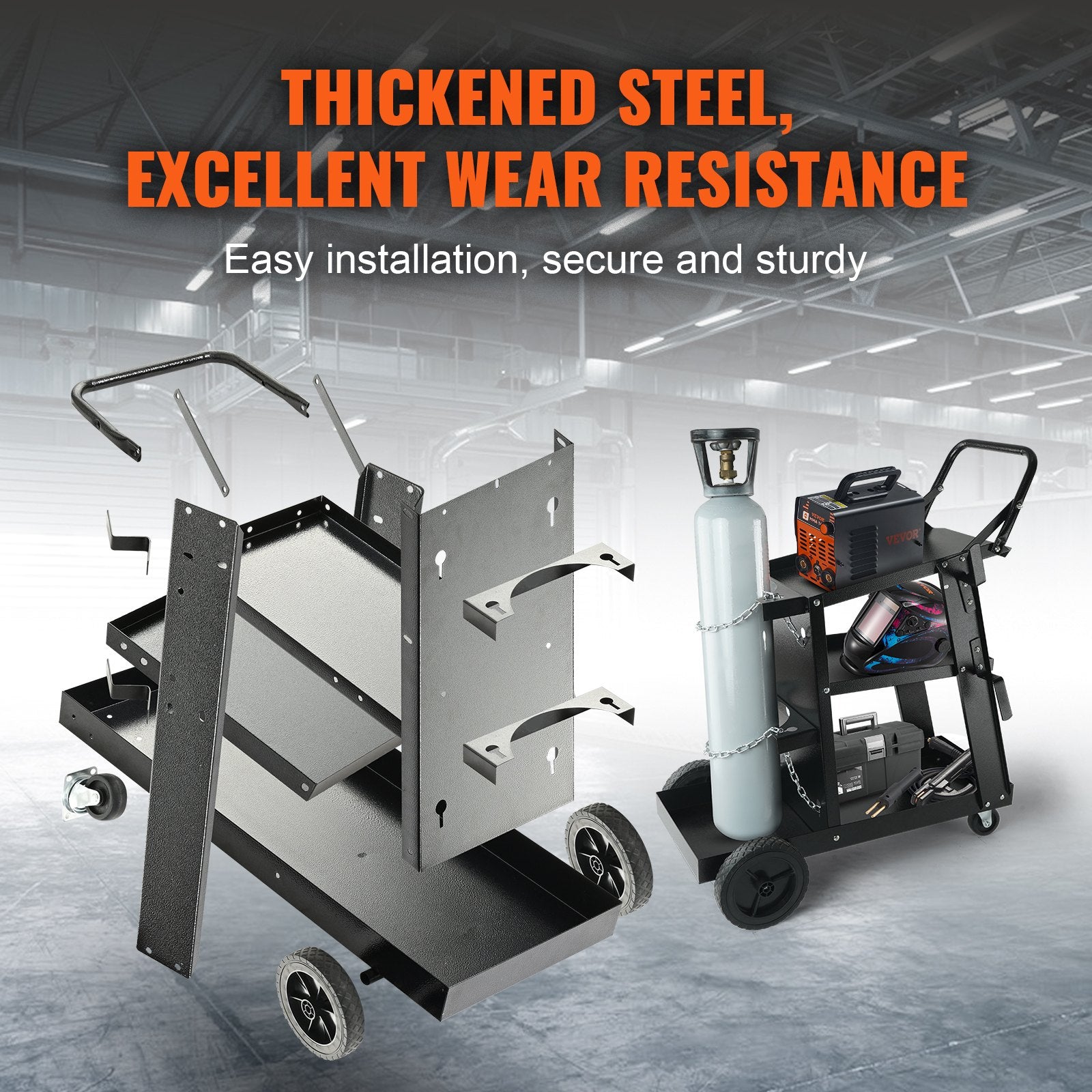 3-Tier Heavy Duty Welding Cart, 400 lbs Capacity, Swivel Wheels, Tank Storage
