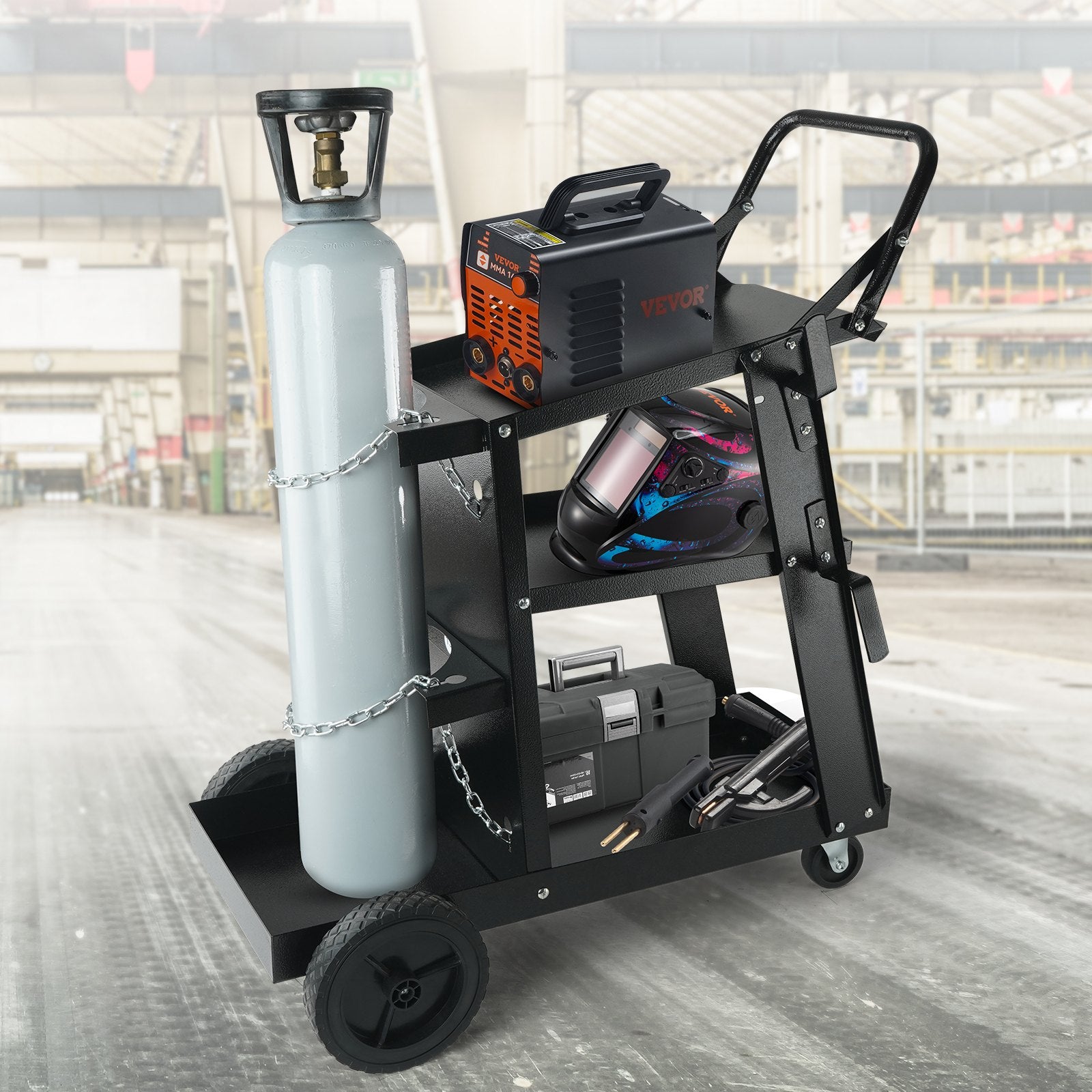 3-Tier Heavy Duty Welding Cart, 400 lbs Capacity, Swivel Wheels, Tank Storage