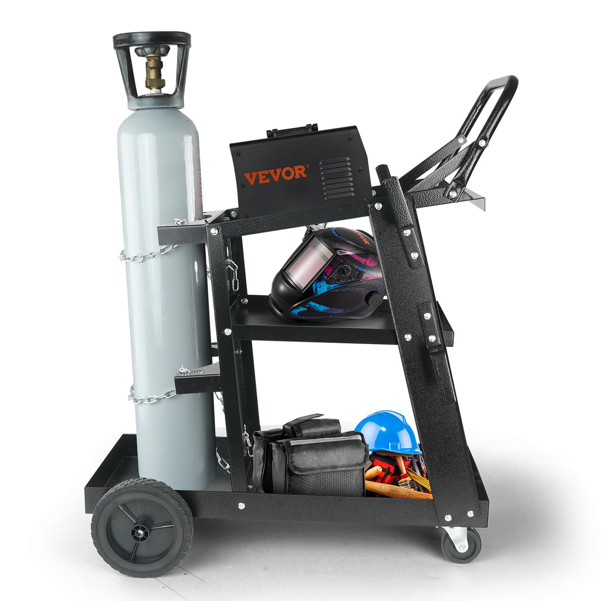 3-Tier Heavy Duty Welding Cart, 400 lbs Capacity, Swivel Wheels, Tank Storage