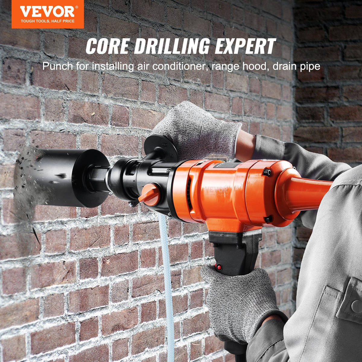 Handheld Diamond Core Drilling Machine, Wet Concrete Drill, Two Speed, 1500W