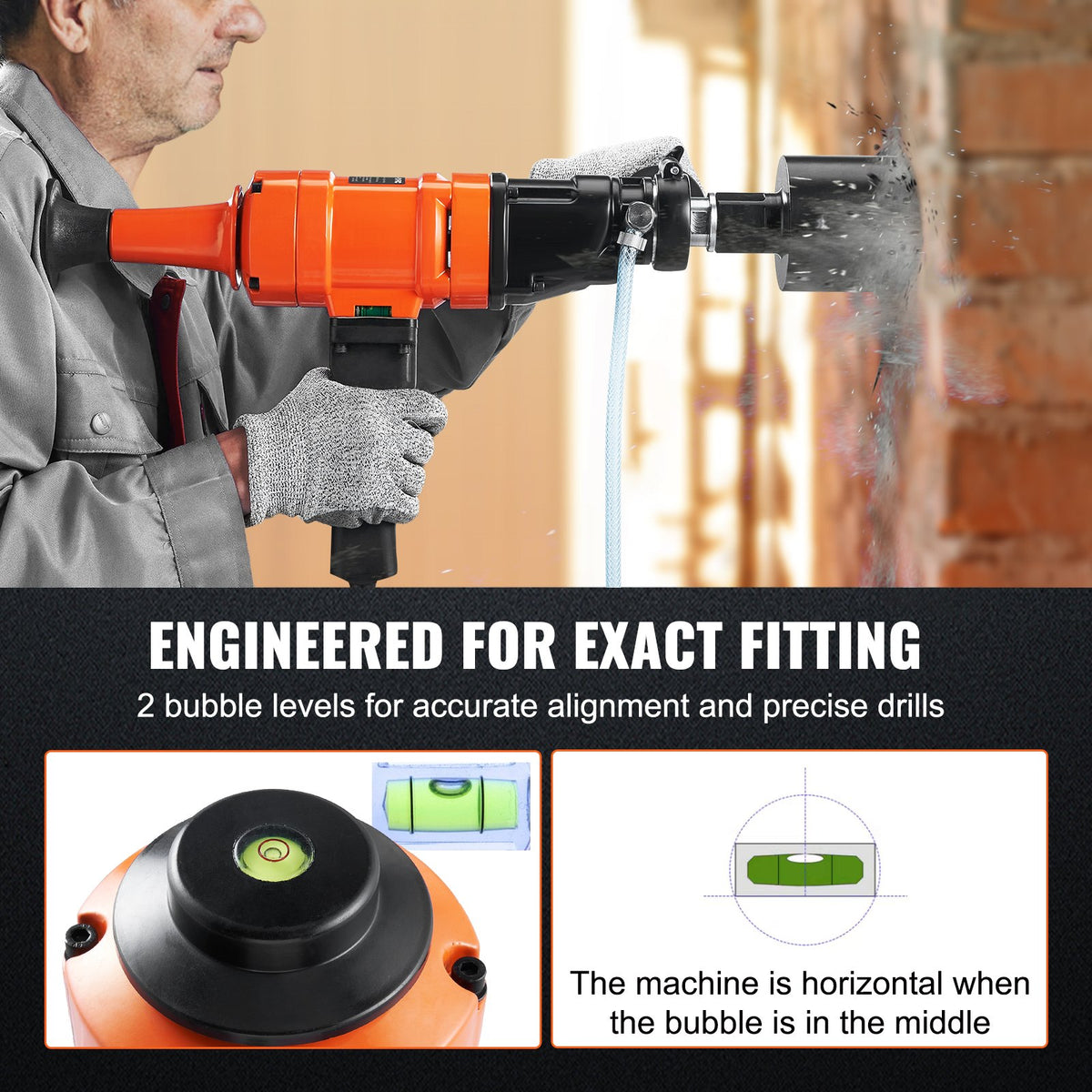Handheld Diamond Core Drilling Machine, Wet Concrete Drill, Two Speed, 1500W