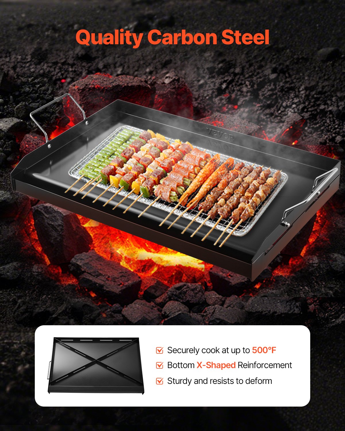Griddle Carbon Steel Flat Top Gas Grill Teppanyaki Portable 24x16 Inch