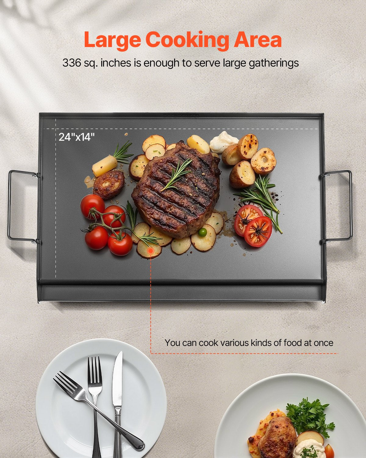 Griddle Carbon Steel Flat Top Gas Grill Teppanyaki Portable 24x16 Inch