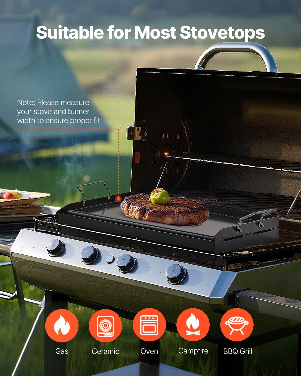 Griddle Carbon Steel Flat Top Gas Grill Teppanyaki Portable 24x16 Inch