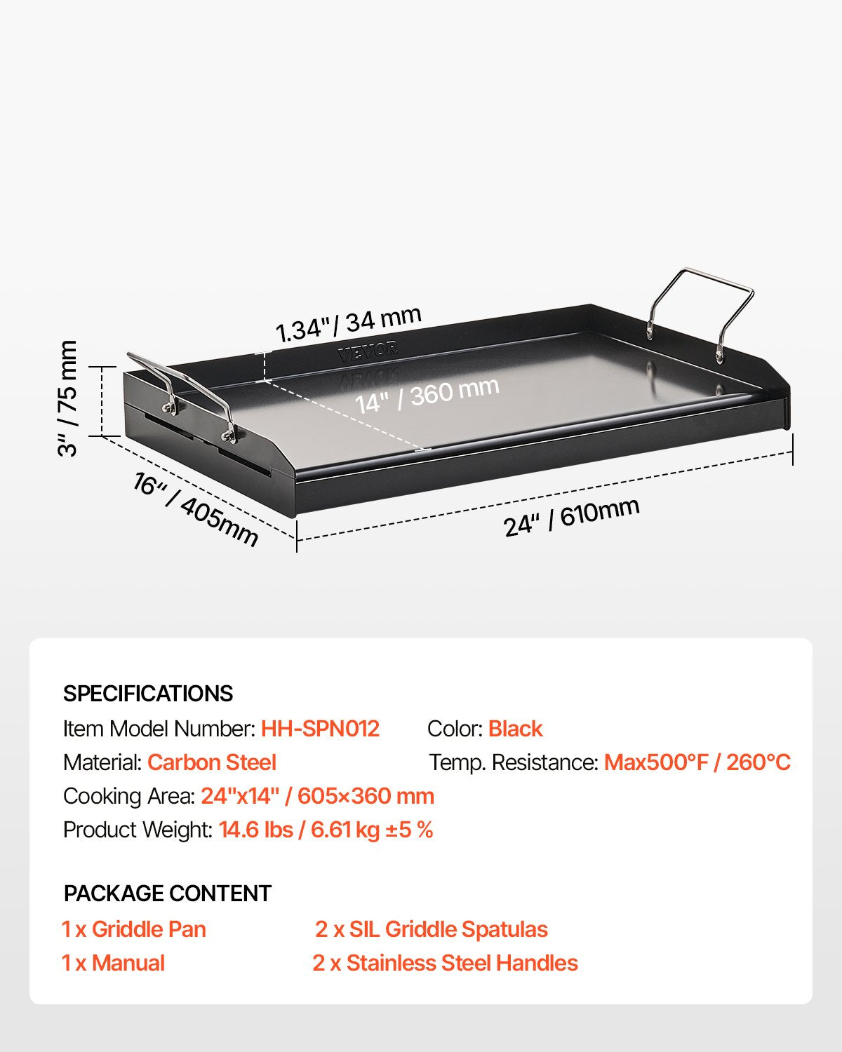 Griddle Carbon Steel Flat Top Gas Grill Teppanyaki Portable 24x16 Inch