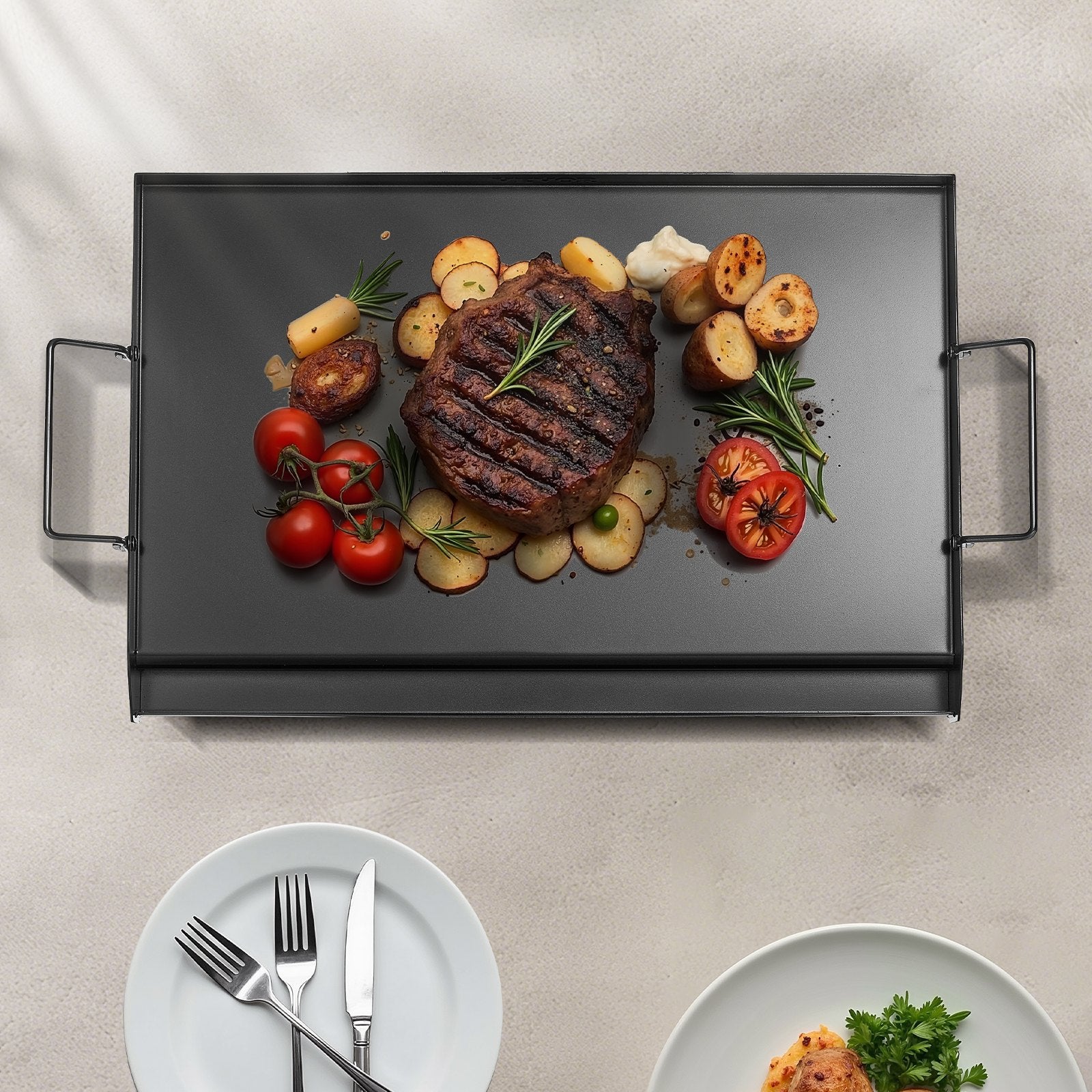 Griddle Carbon Steel Flat Top Gas Grill Teppanyaki Portable 24x16 Inch