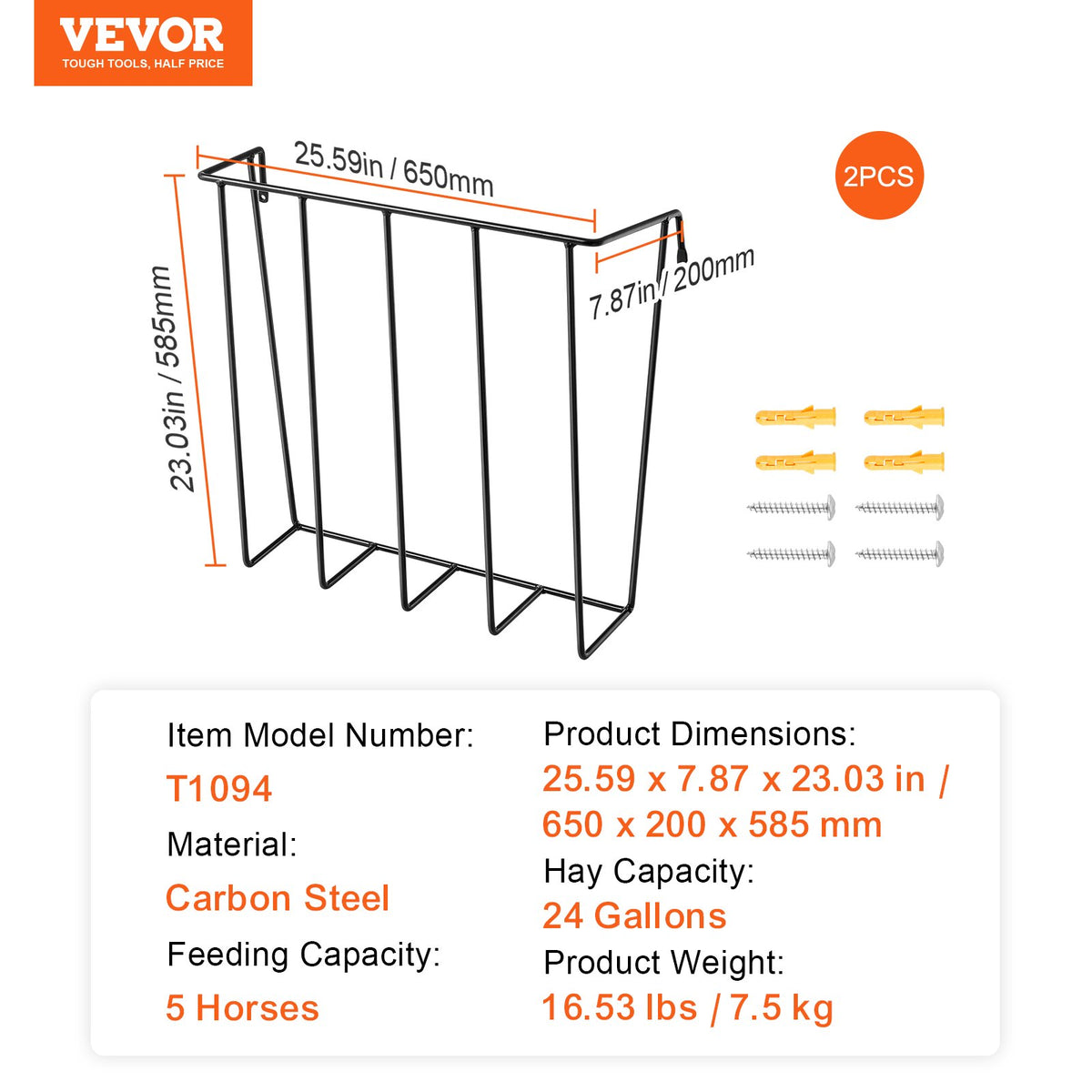 Livestock Hay Feeder24 Gallon 2Pack HeavyDuty Steel WallMounted Horse GoatRack