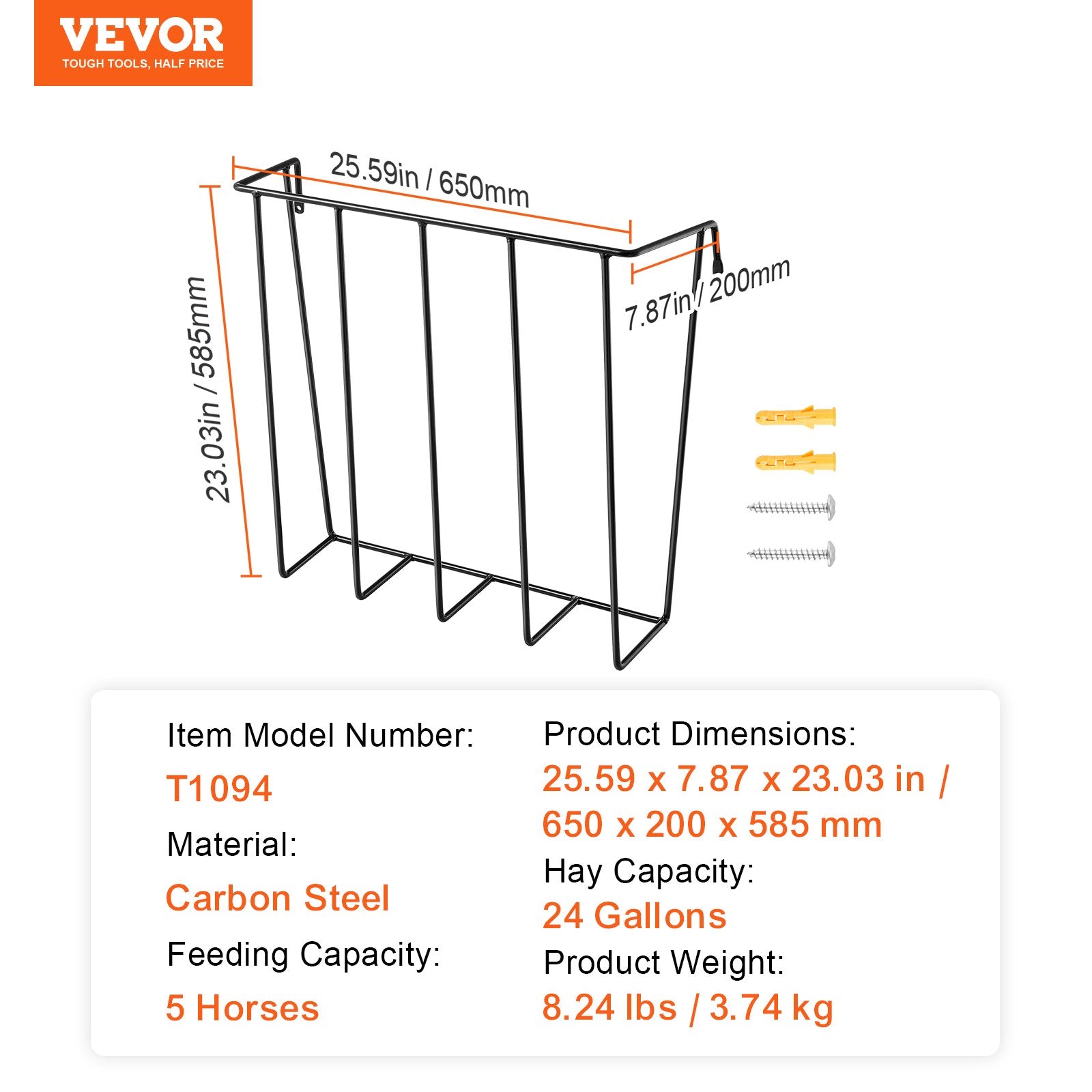 Livestock Hay Feeder 24 Gallon Heavy-Duty Steel Wall-Mounted Horse & Goat Rack