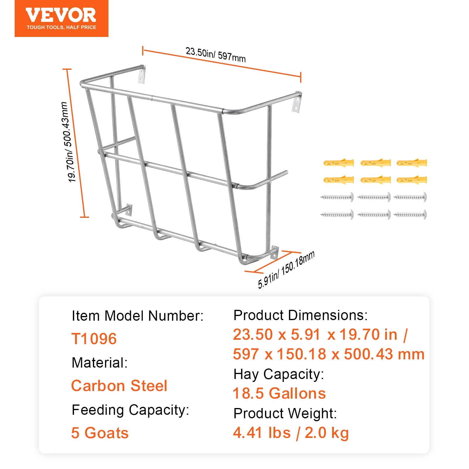 Livestock Hay Feeder, 18.5 Gallons, Heavy-Duty Steel Wall Mounted Hay Rack