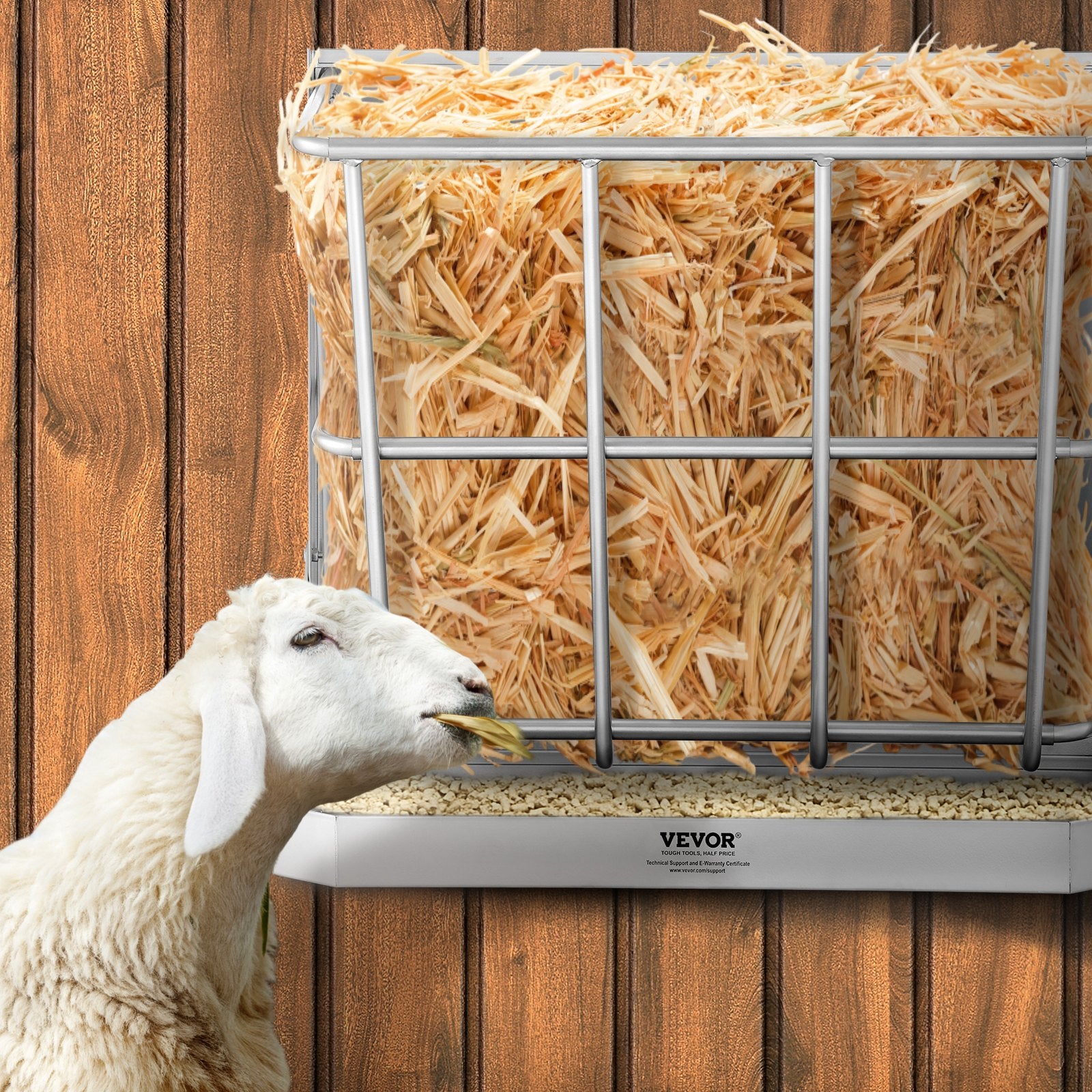 Goat Hay Feeder, 21 Gallons, 2 in 1 Hay and Grain Feeder, Wall Mounted
