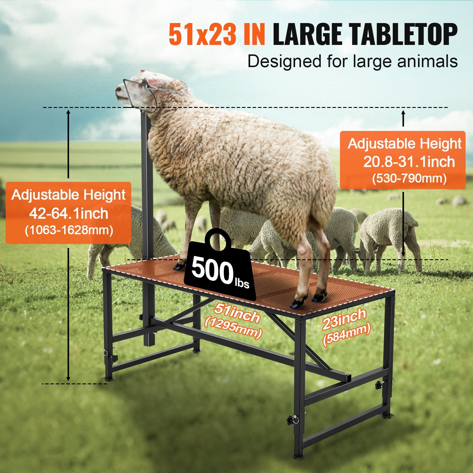 Goat Sheep Stand 51x23in Adjustable Metal Livestock Milking Shearing Black