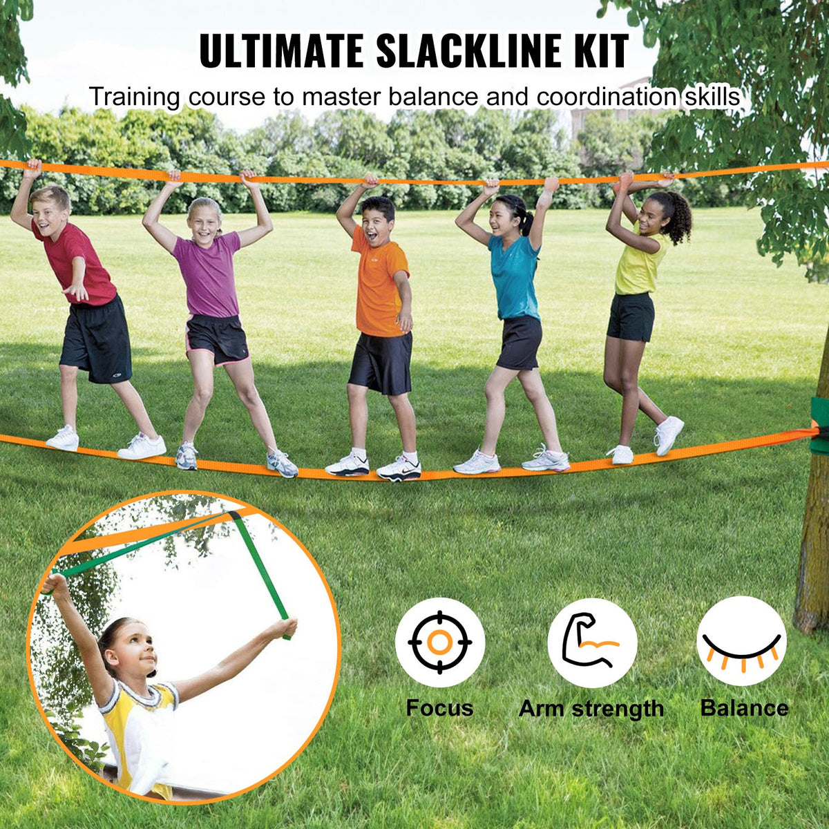 Slackline Kit with Training Line 18.3m Complete Backyard Slackline Set