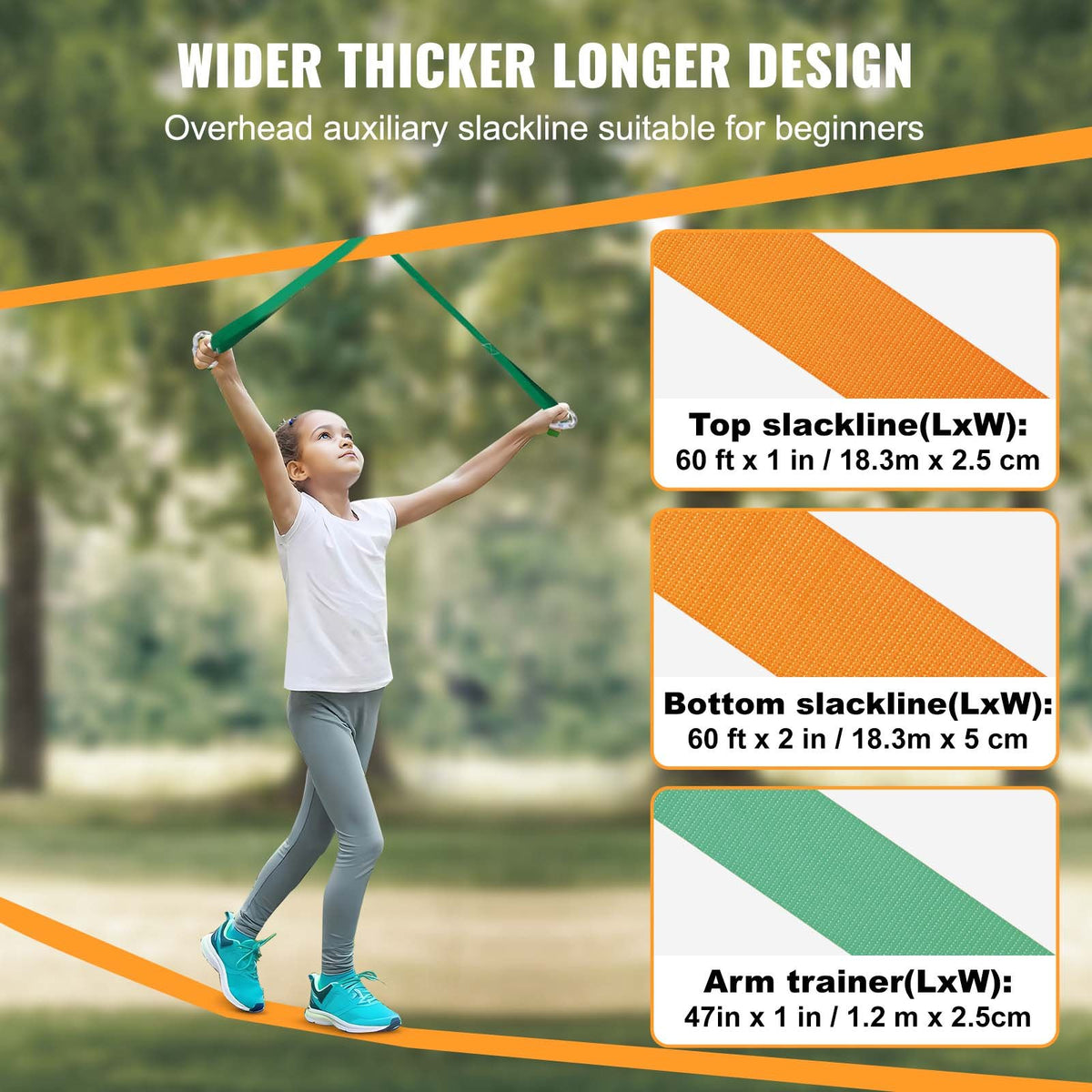 Slackline Kit with Training Line 18.3m Complete Backyard Slackline Set