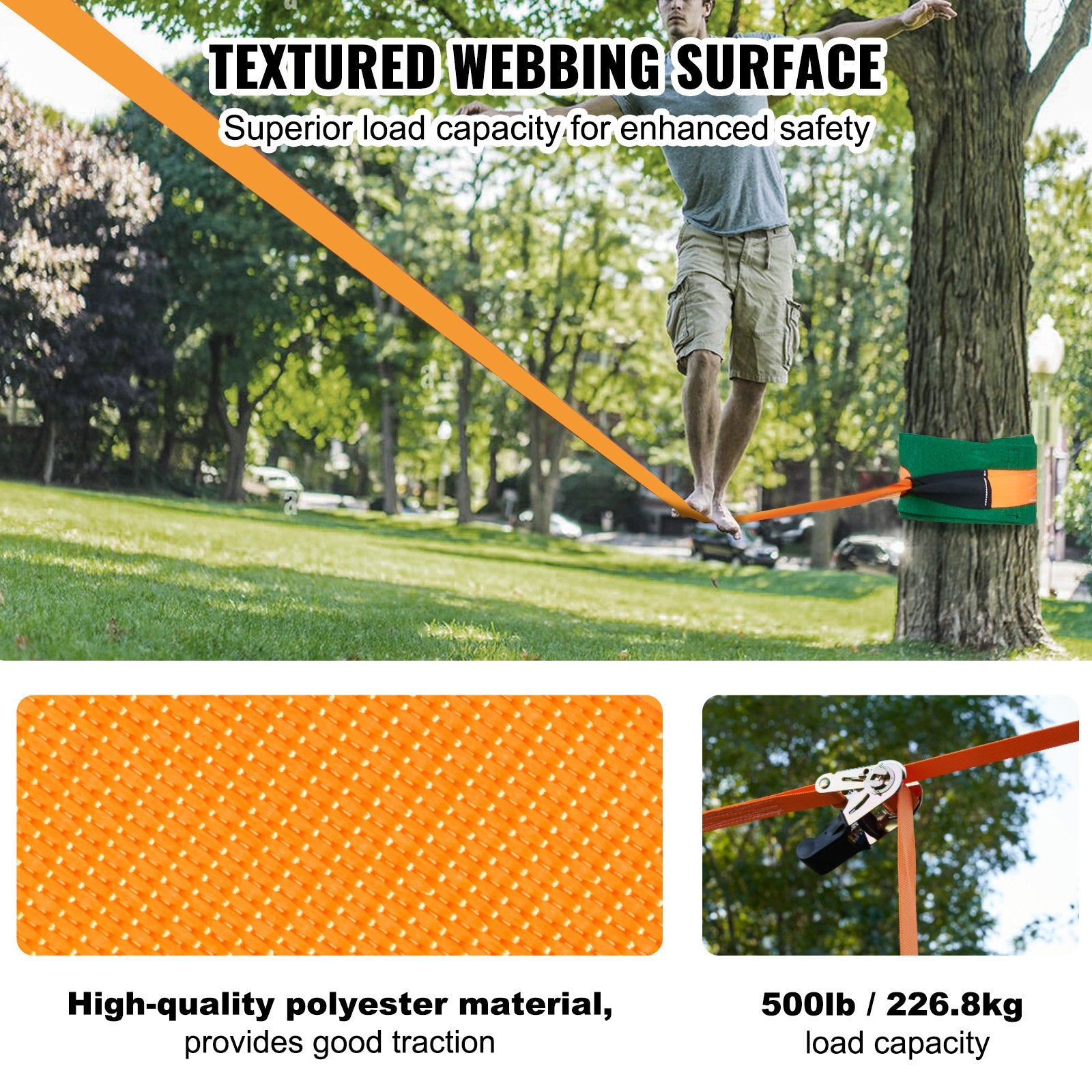 Slackline Kit with Training Line 18.3m Complete Backyard Slackline Set