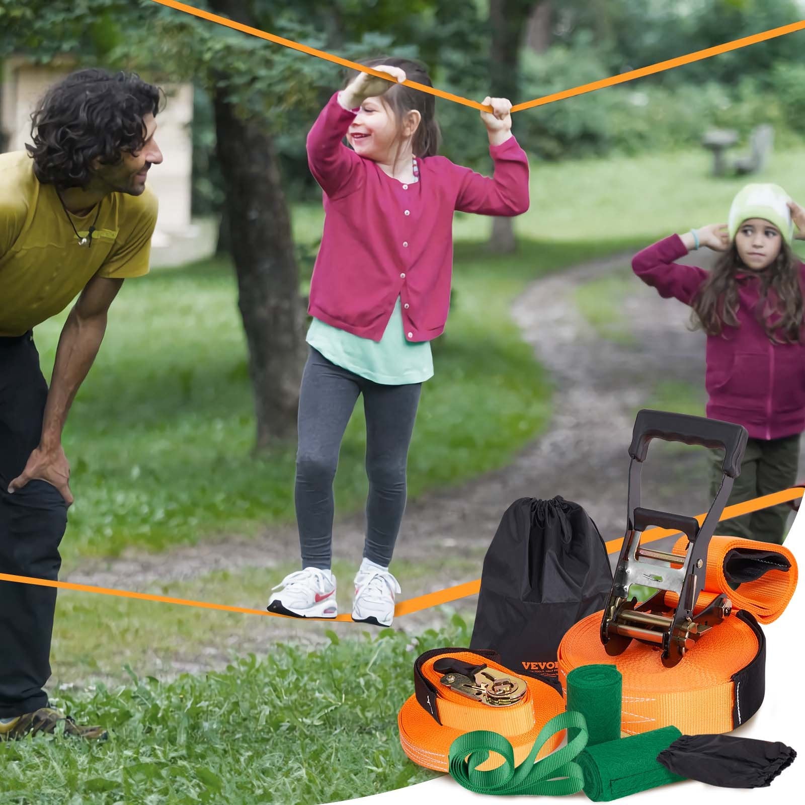 Slackline Kit with Training Line 18.3m Complete Backyard Slackline Set