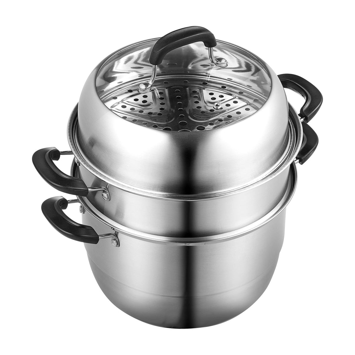 Steamer Pot 28cm, 8.5QT Stock Pot with 3-Layer Steamers & Lid, Stainless Steel