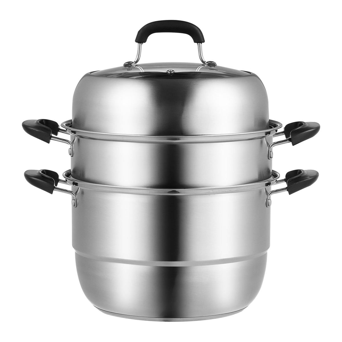 Steamer Pot 28cm, 8.5QT Stock Pot with 3-Layer Steamers & Lid, Stainless Steel