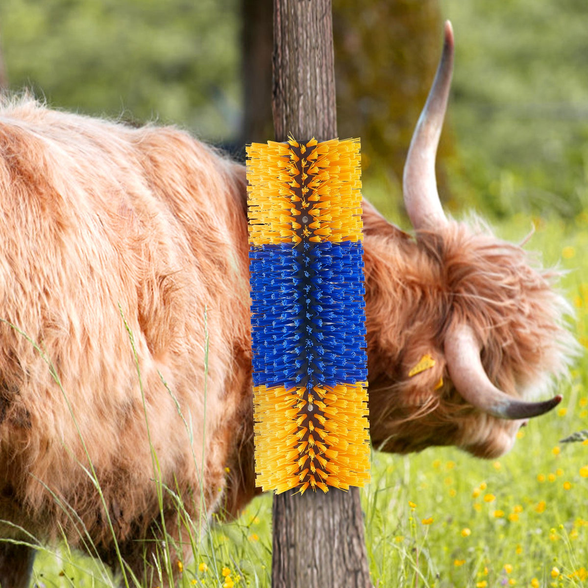 1Pc Livestock Scratching Brush with 2 Screws, Yellow & Blue