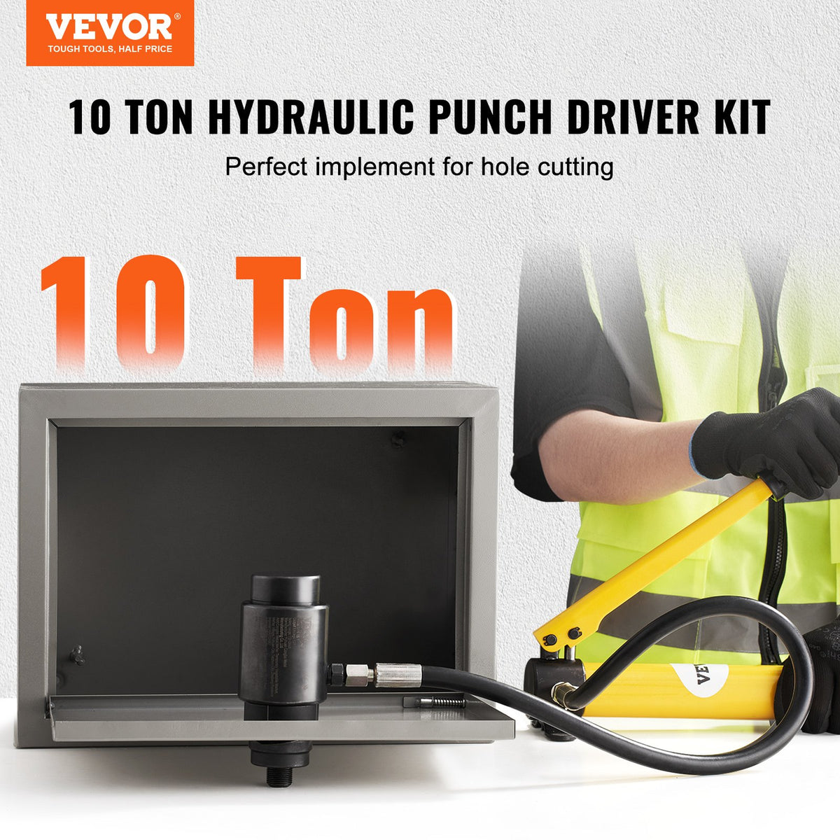 10 Ton Hydraulic Knockout Punch Kit 1/2-2in Conduit Hole Cutter 6pc Metal Tool